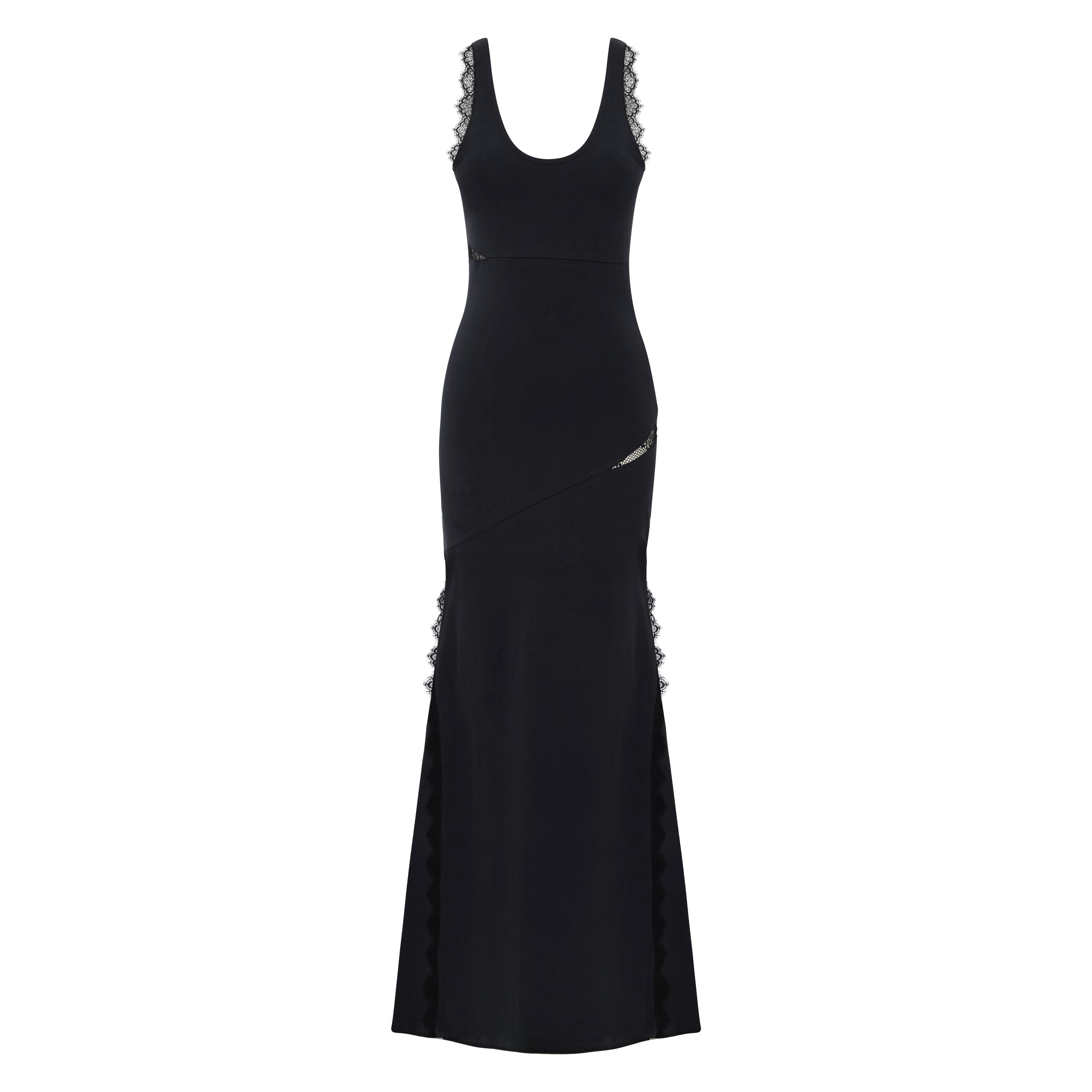 Cotton Long Fitted Black Dress with Straps Cotton Long Fitted Black Dress with Straps
