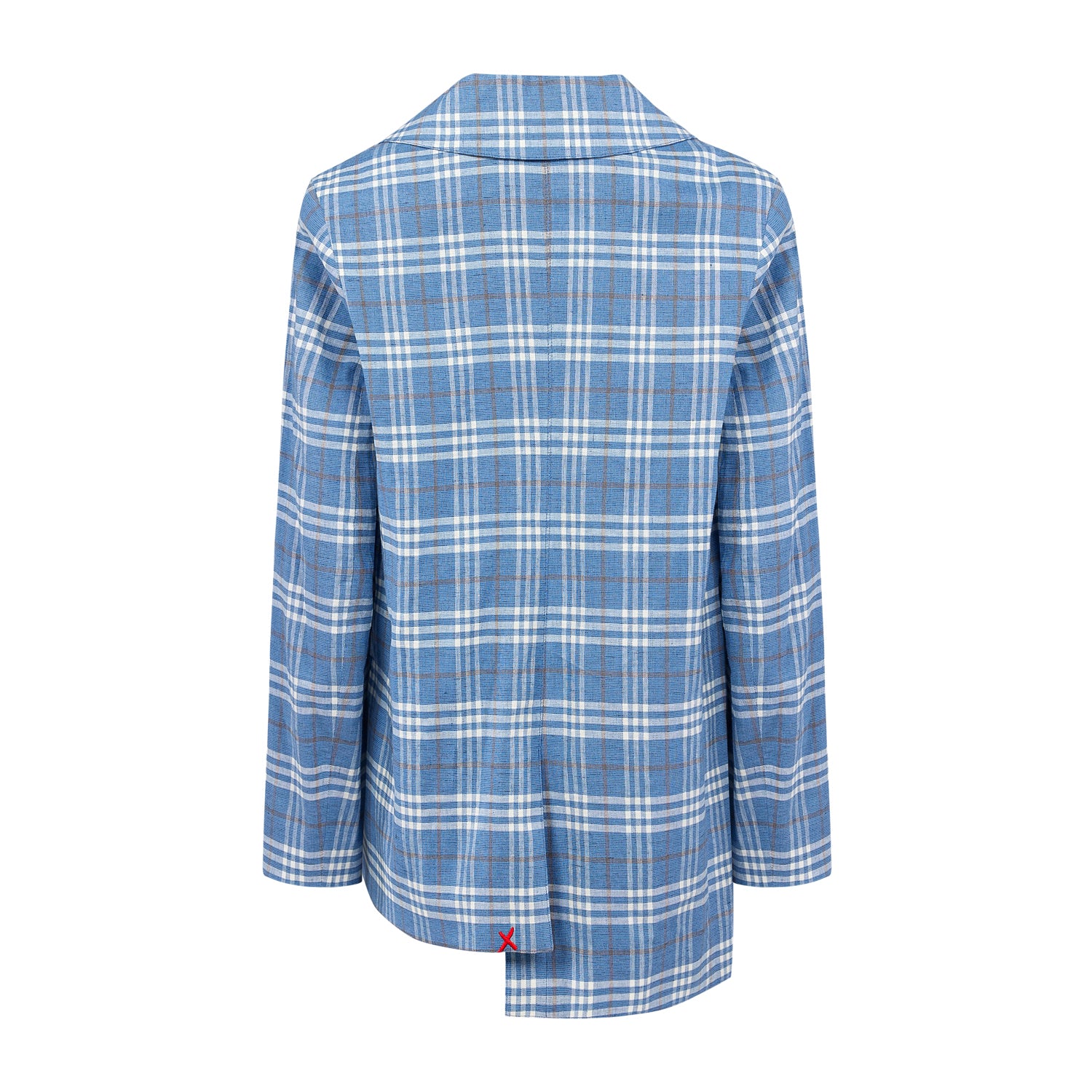 Linen Blend Free Heaven Multicolor Checked Blazer - Coronet Blue