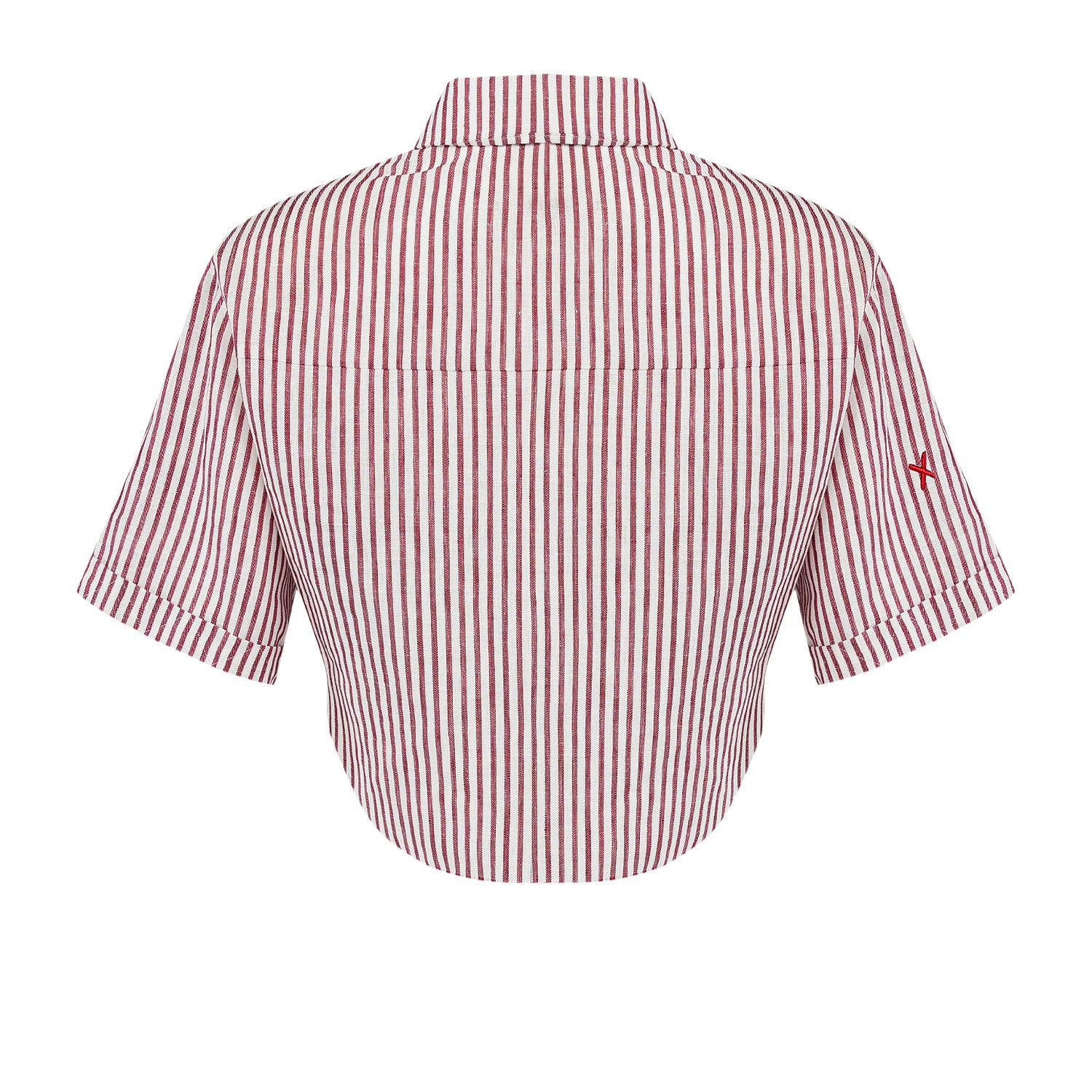 Pure Linen Free Heaven Red Striped Crop Shirt