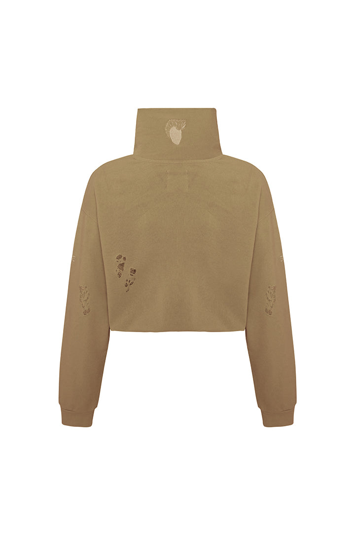 Cotton Destroyed High Neck Sweat  - Covert Green