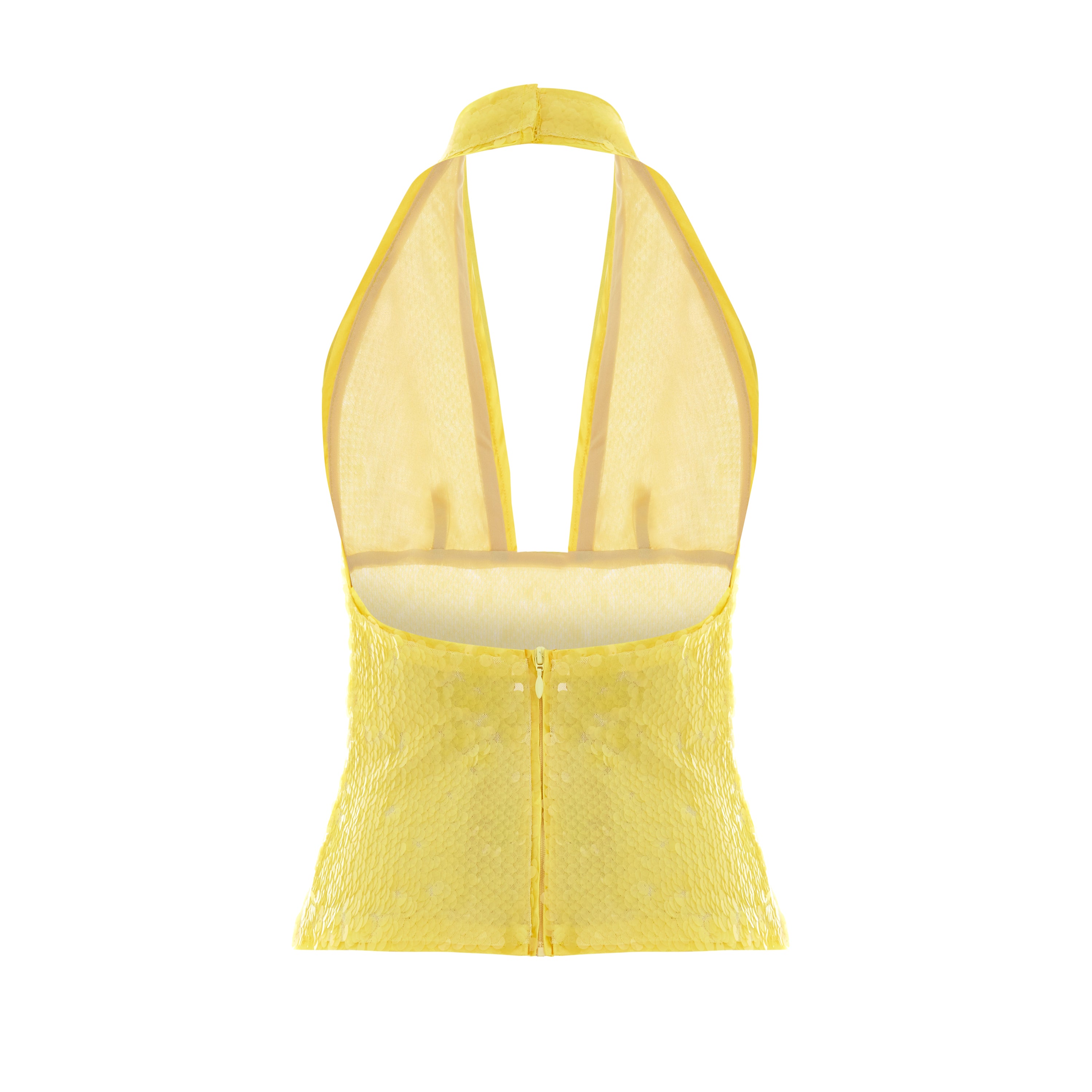 Yellow Sequin Neck Tie Top