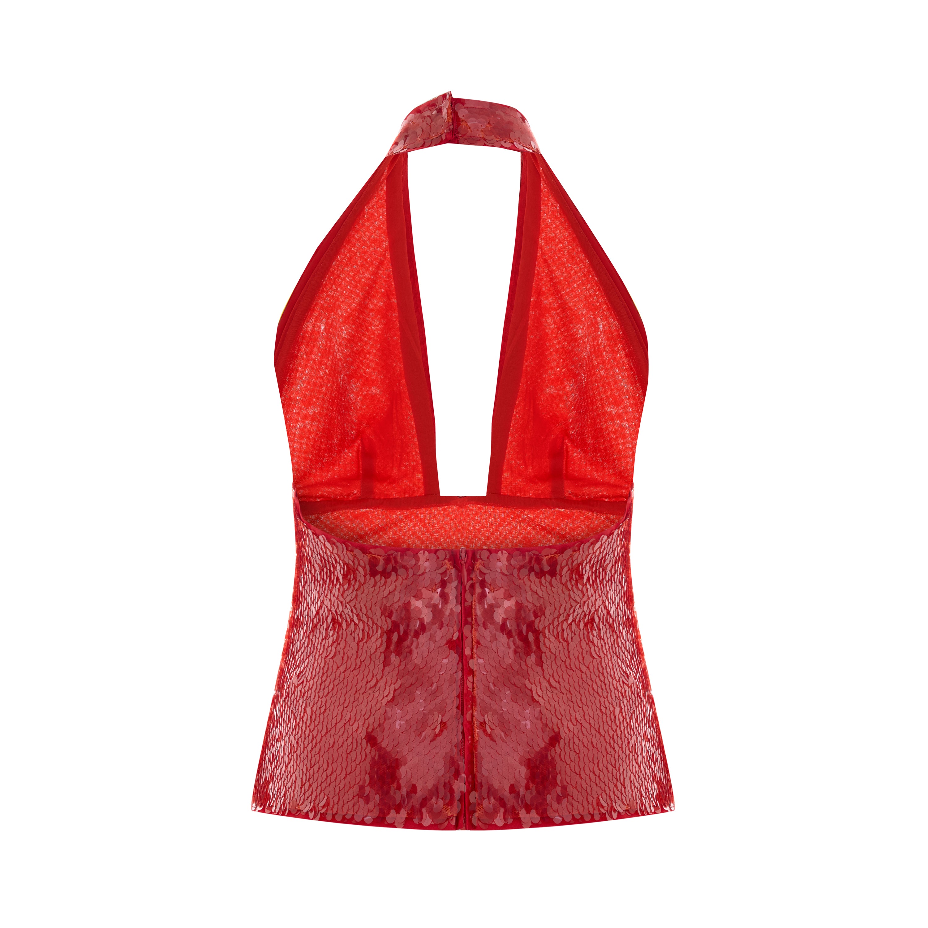 Red Sequin Neck Tie Top