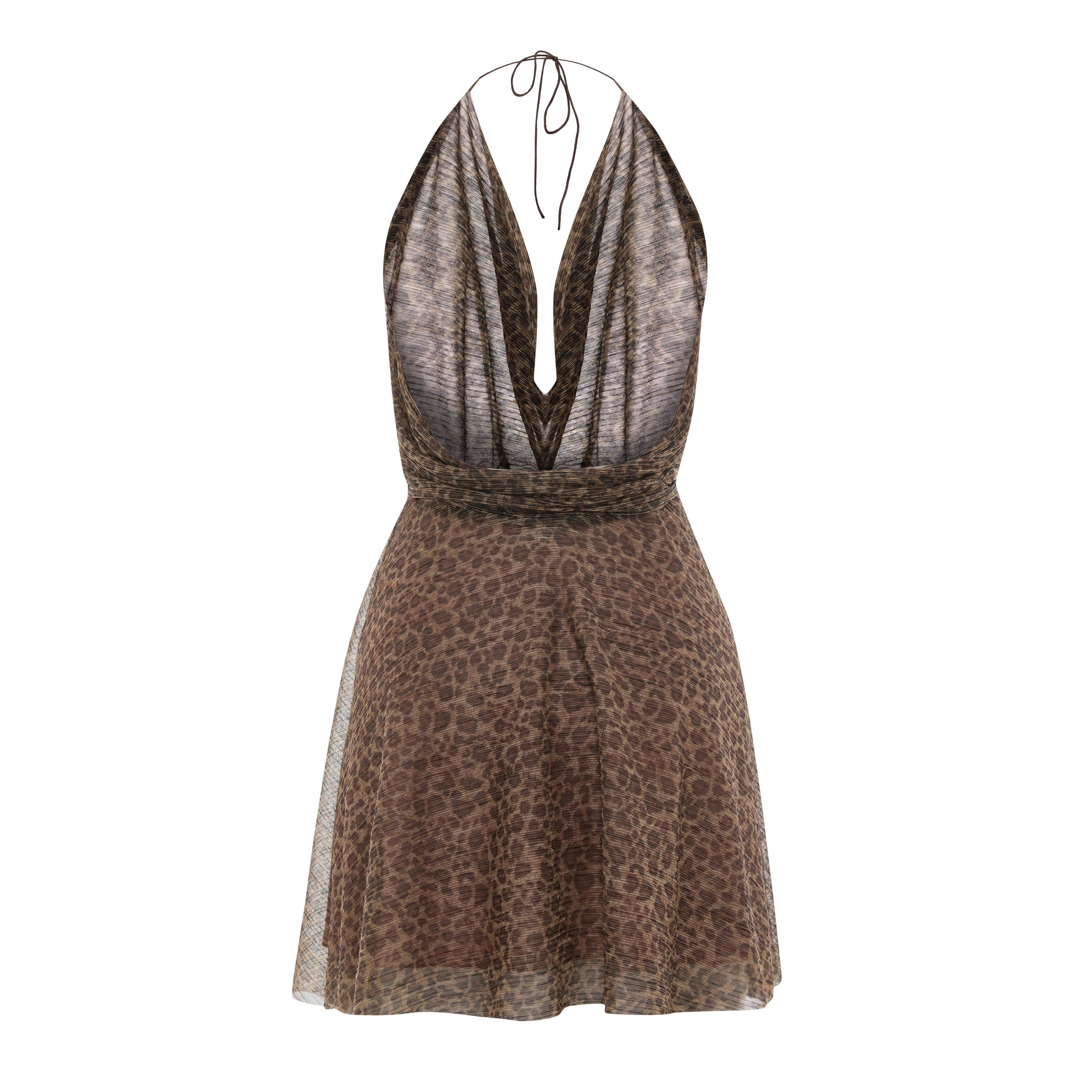 Leopard Neck Tie Mini Dress