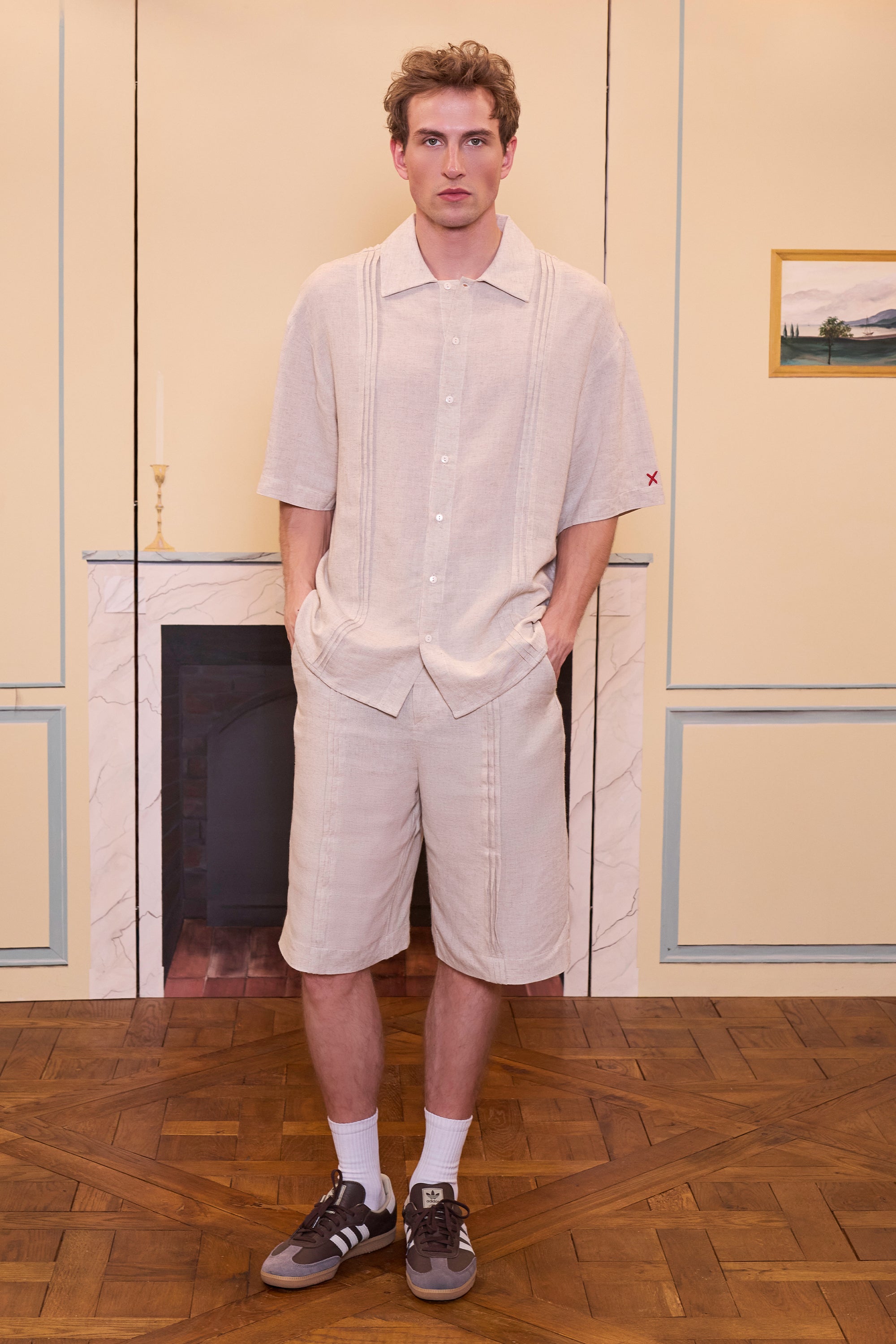 Daydreamers Linen-Look Stitch Detail Shorts