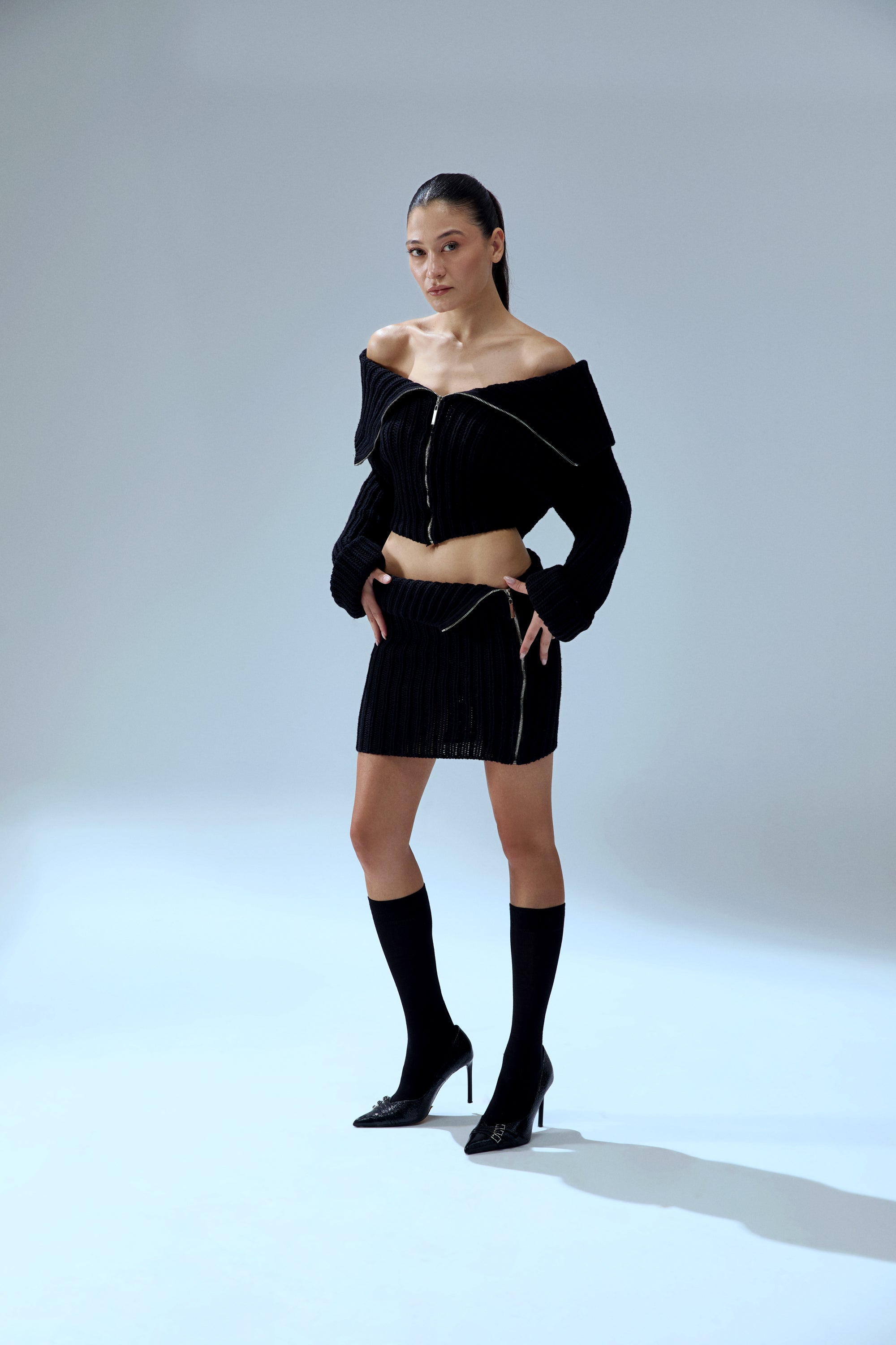 CASHMERE BLEND YOUR *ITCH ZIPPED KNIT SKIRT - BLACK
