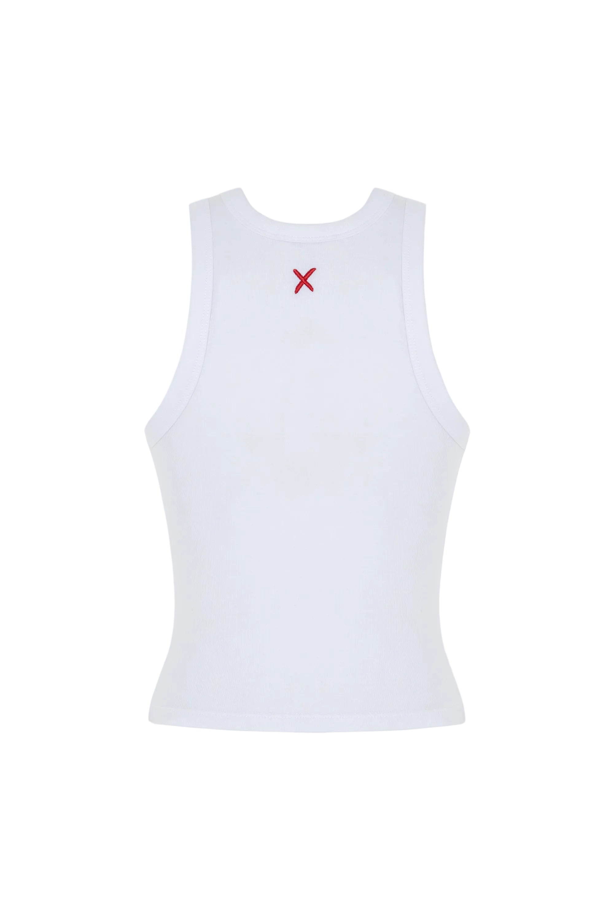 White tank top with a red 'X' on a white background