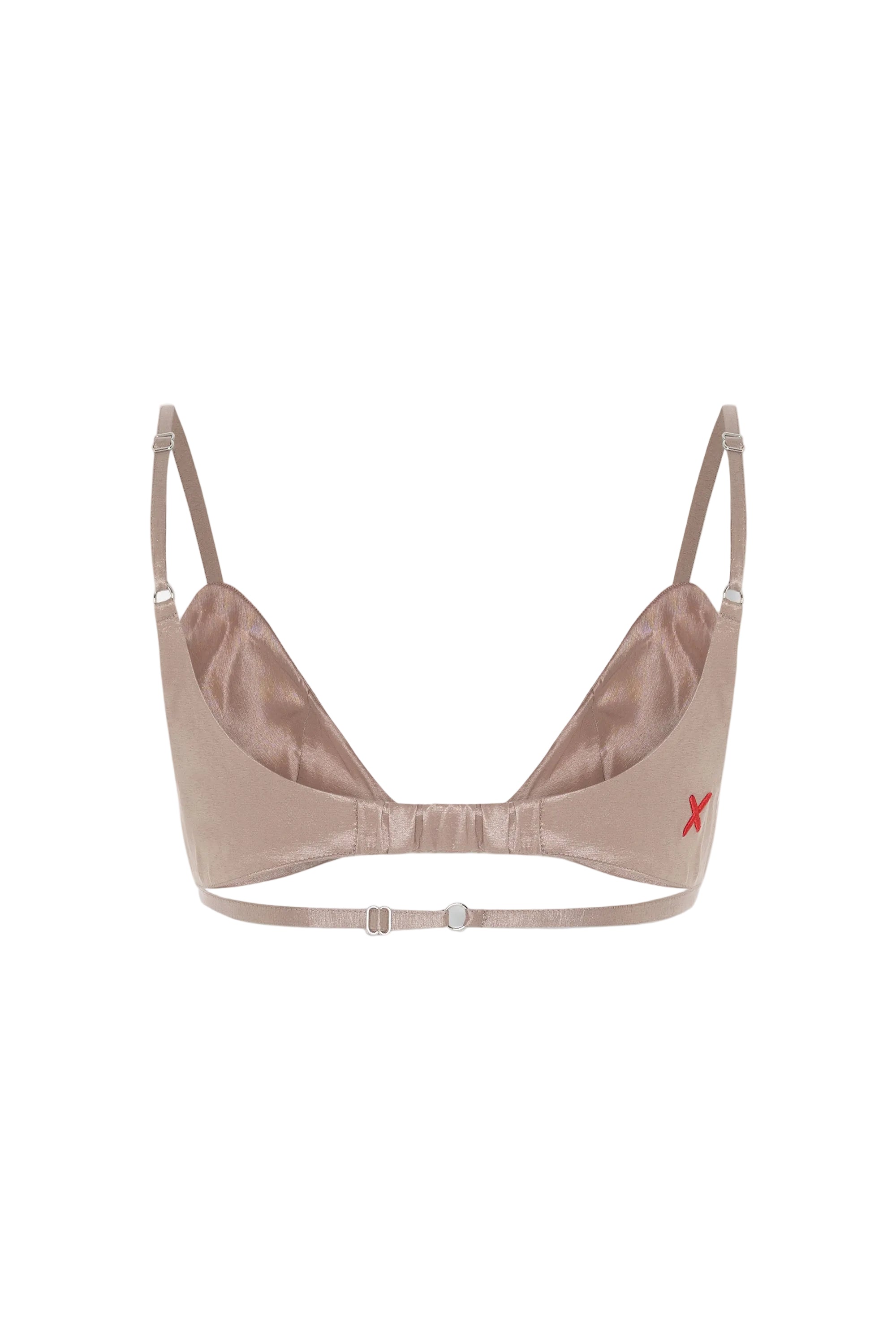 Beige bra with thin straps on a white background