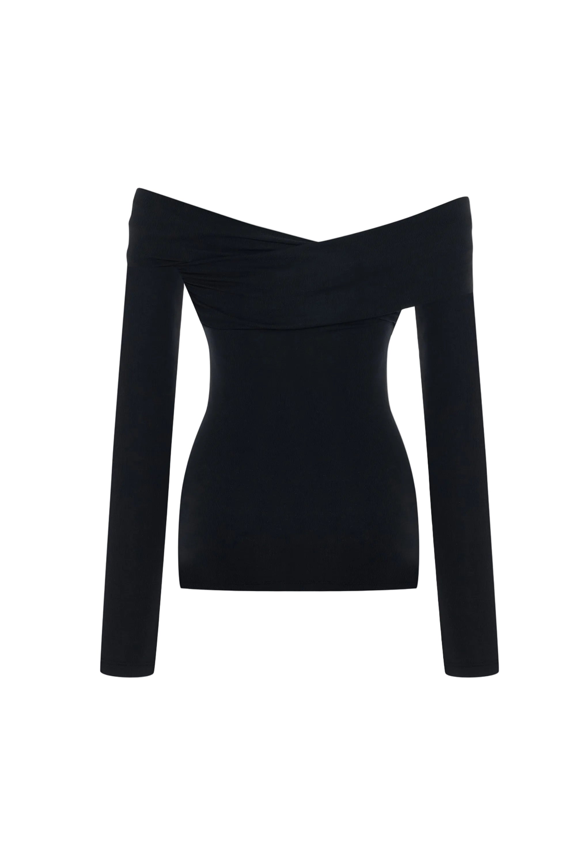 Black long-sleeve top on a white background