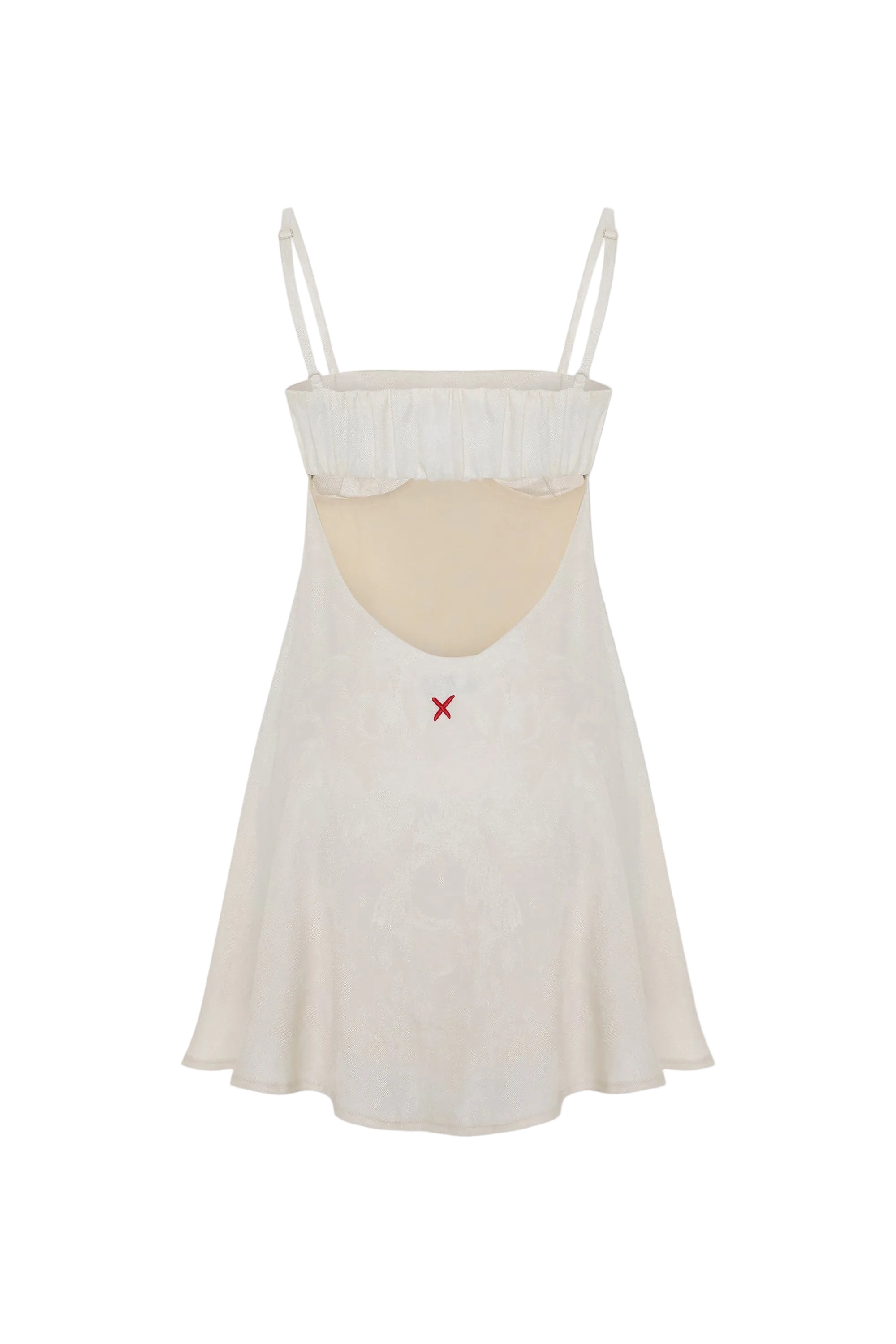 White and beige dress with thin straps on a white background