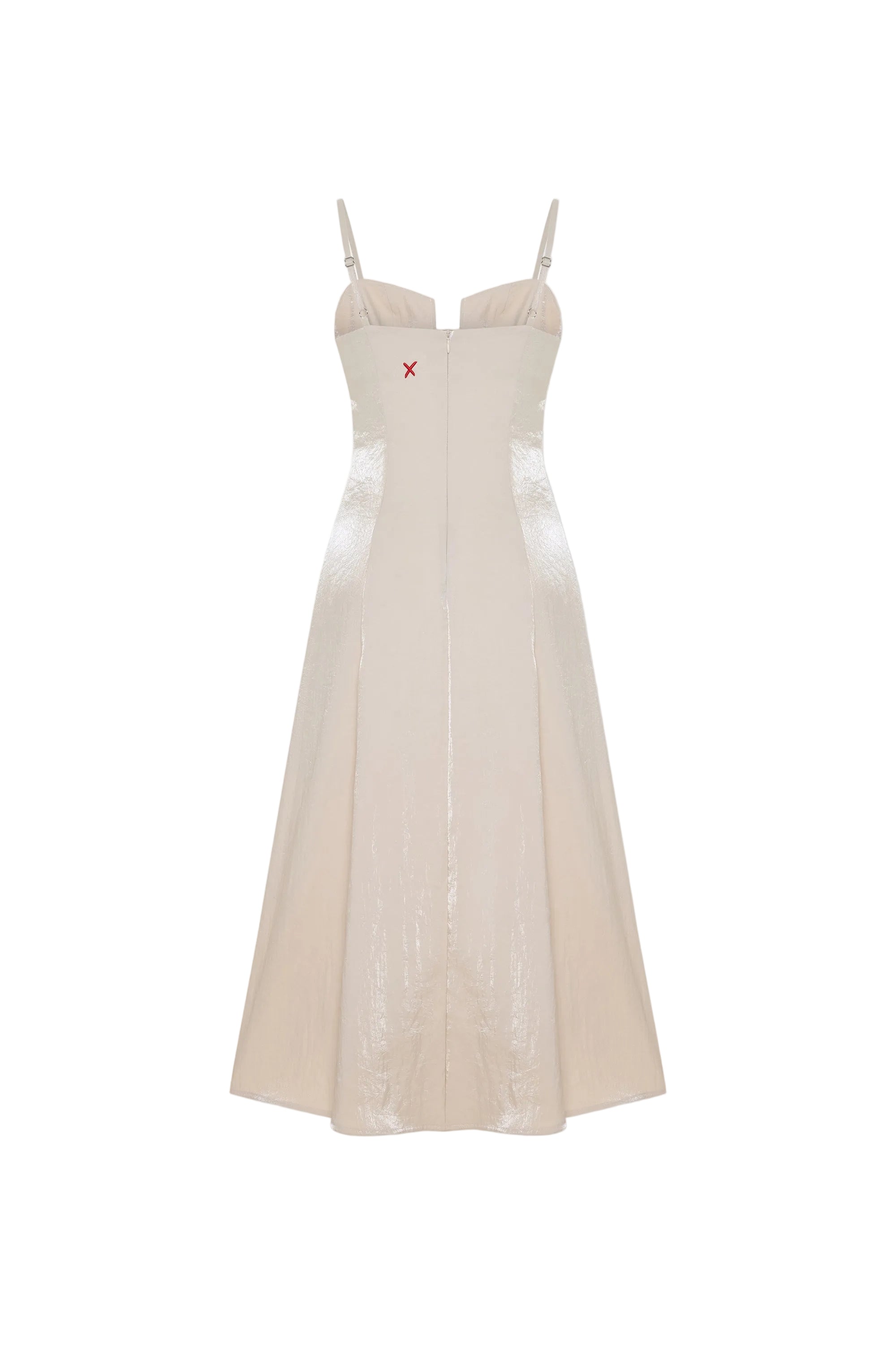 PCFG Beige dress with floral details on a white background