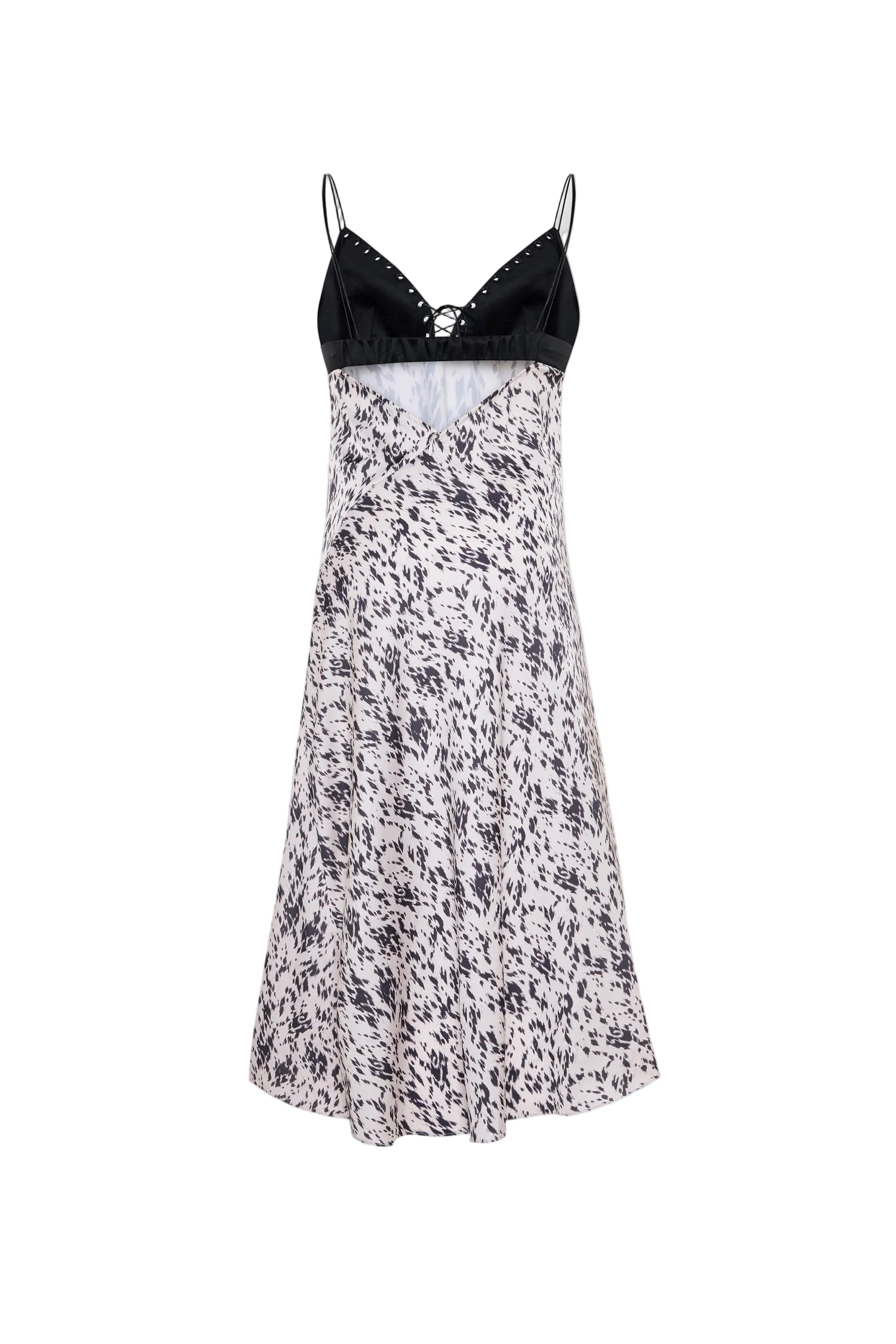 Black lace top and floral skirt dress on a white background