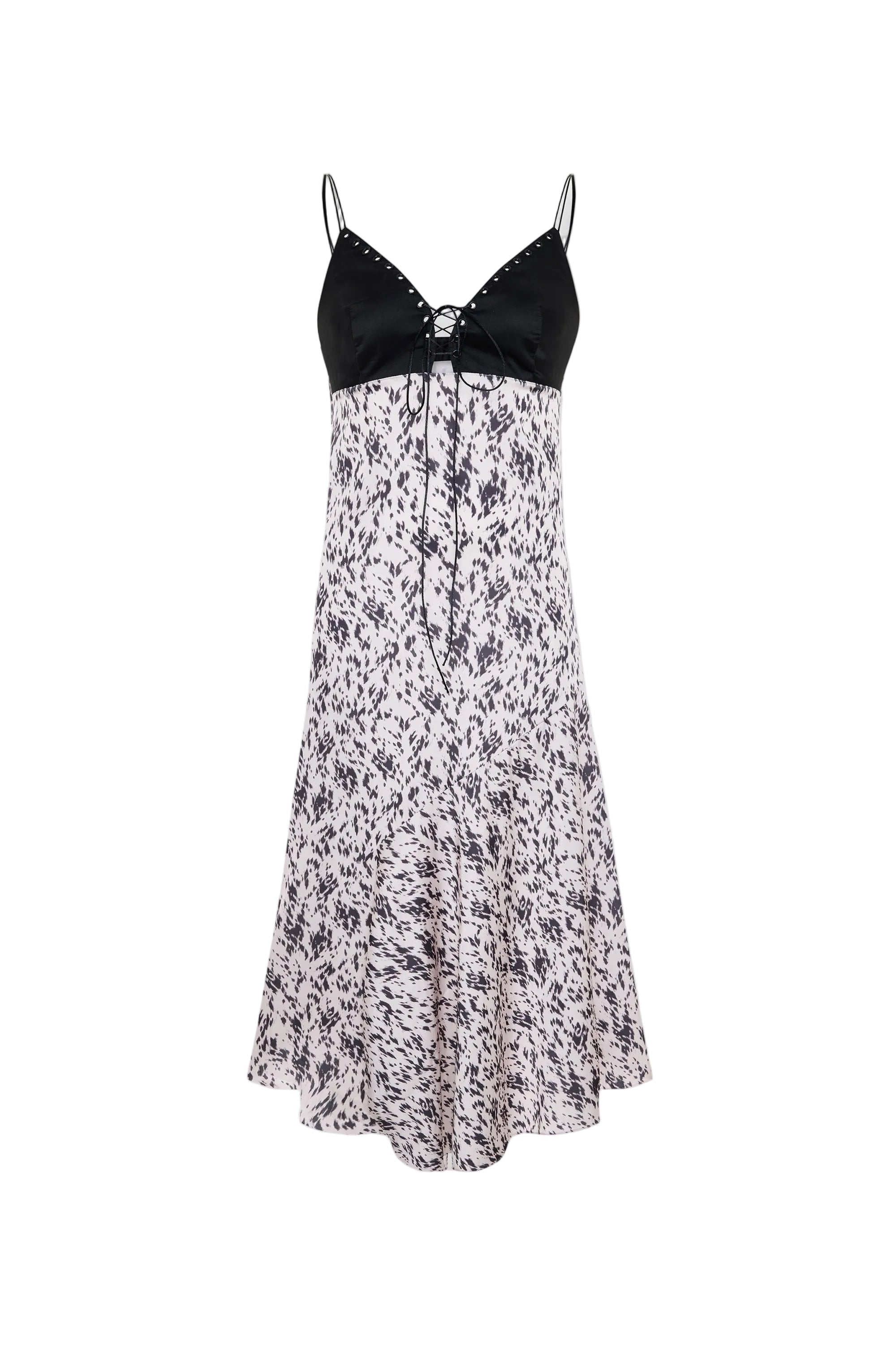 Black and white floral dress on a white background