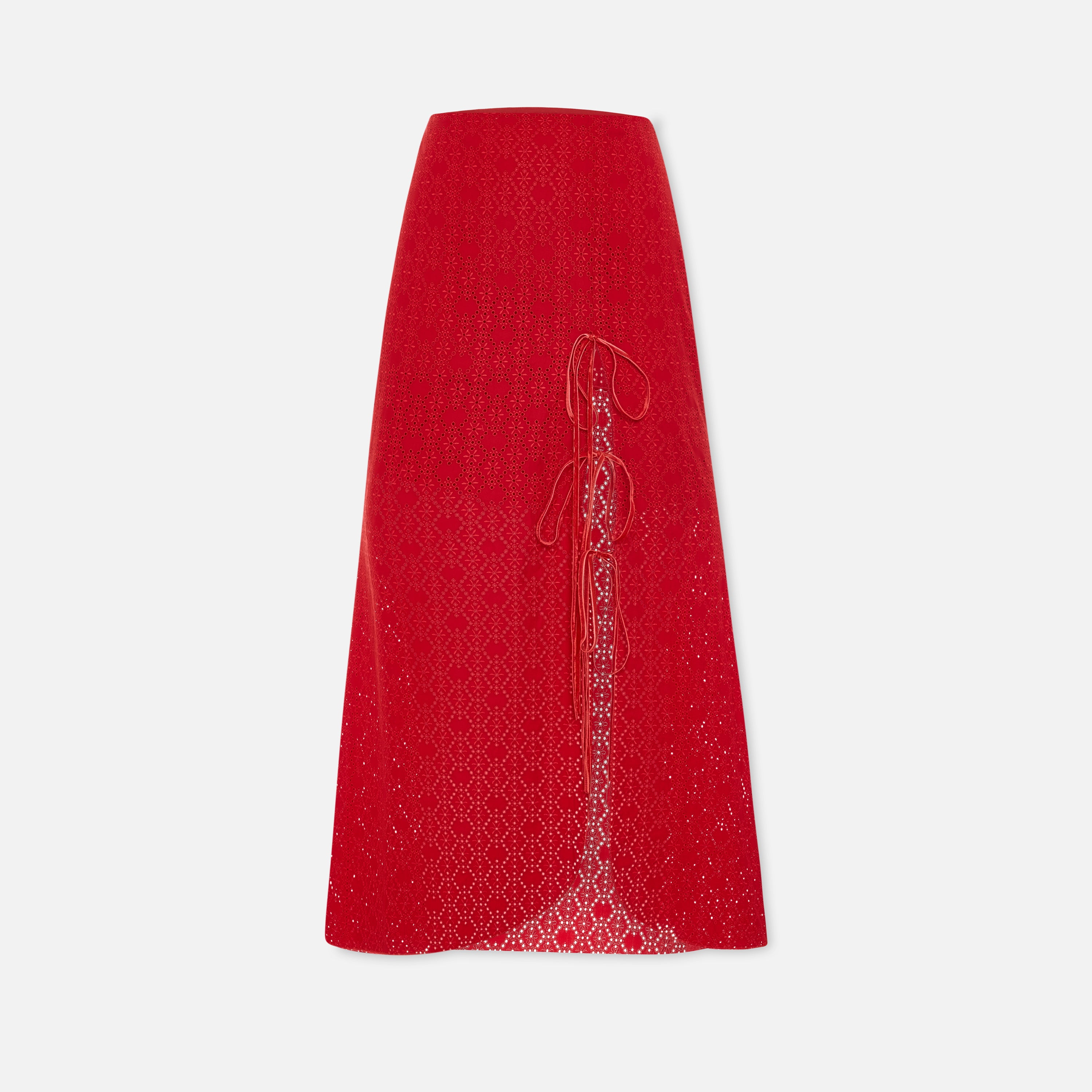 The Broderie Anglaise Edit Embroidered Midi Skirt with Side Slit and Ribbon Tie