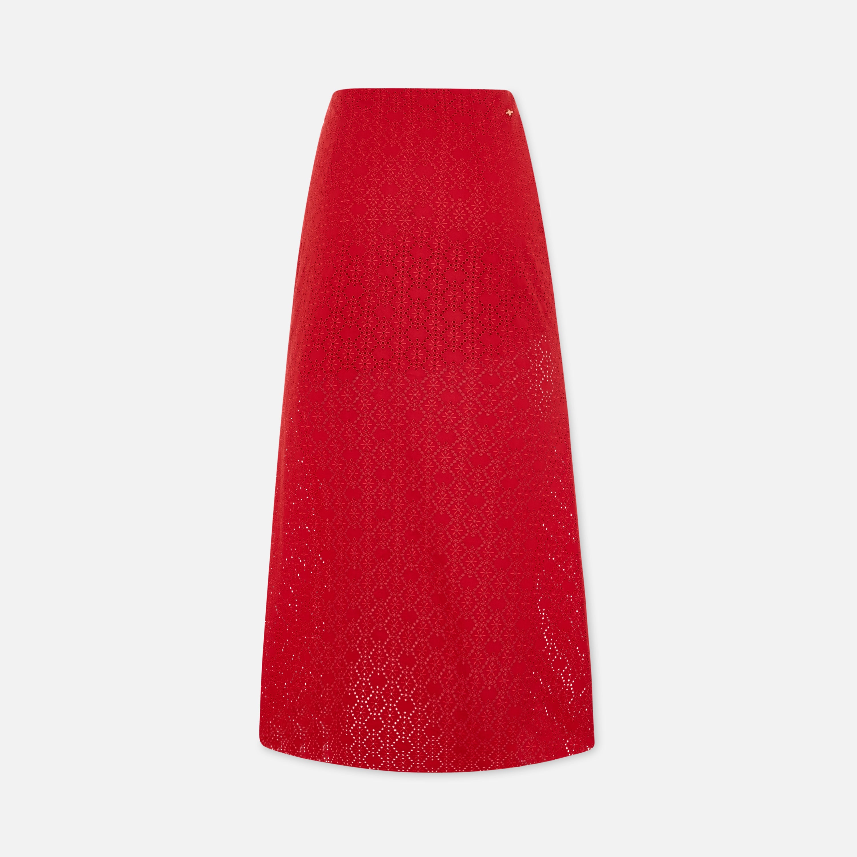 The Broderie Anglaise Edit Embroidered Midi Skirt with Side Slit and Ribbon Tie