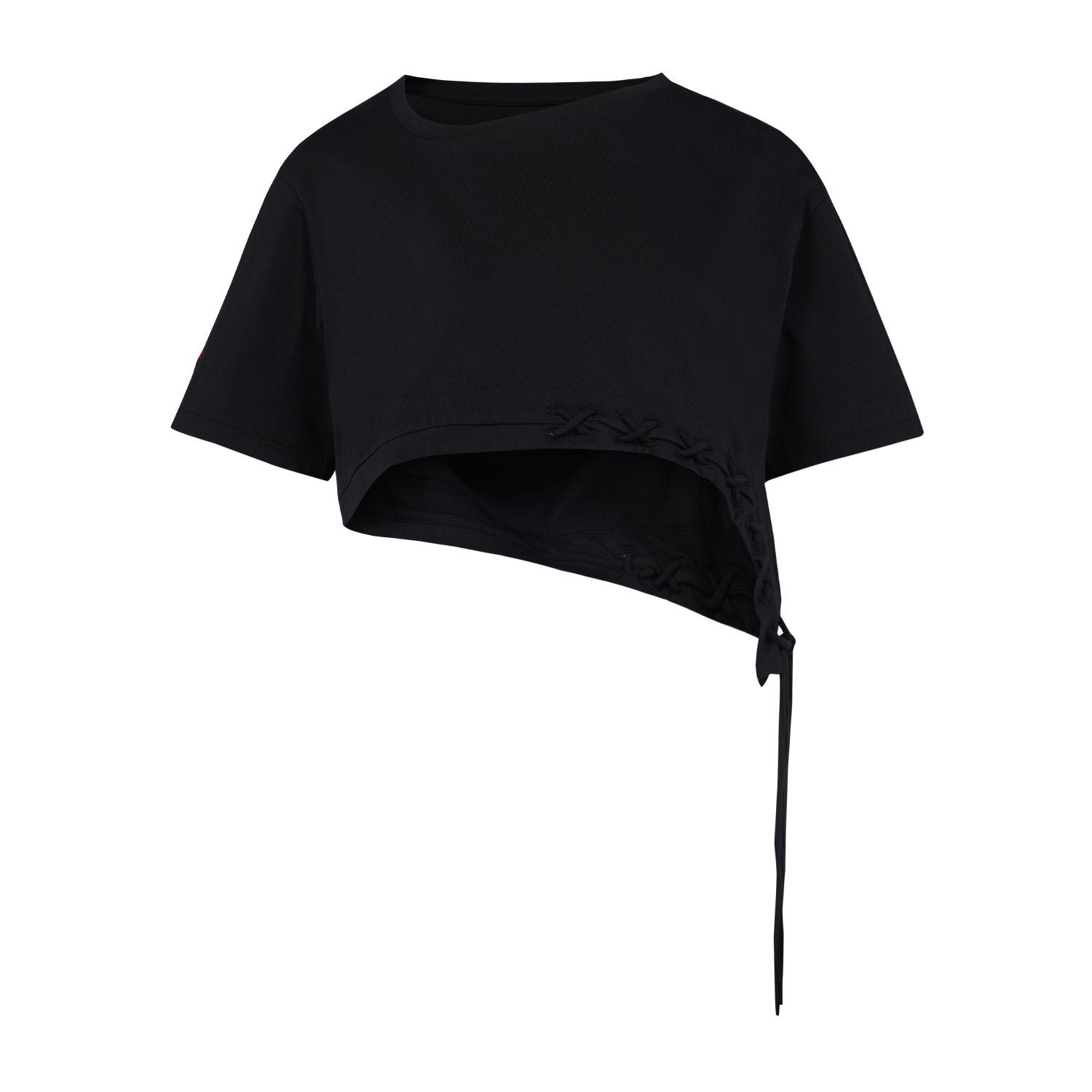 Pure Cotton Free Heaven Crop String Tshirt - Jet Black