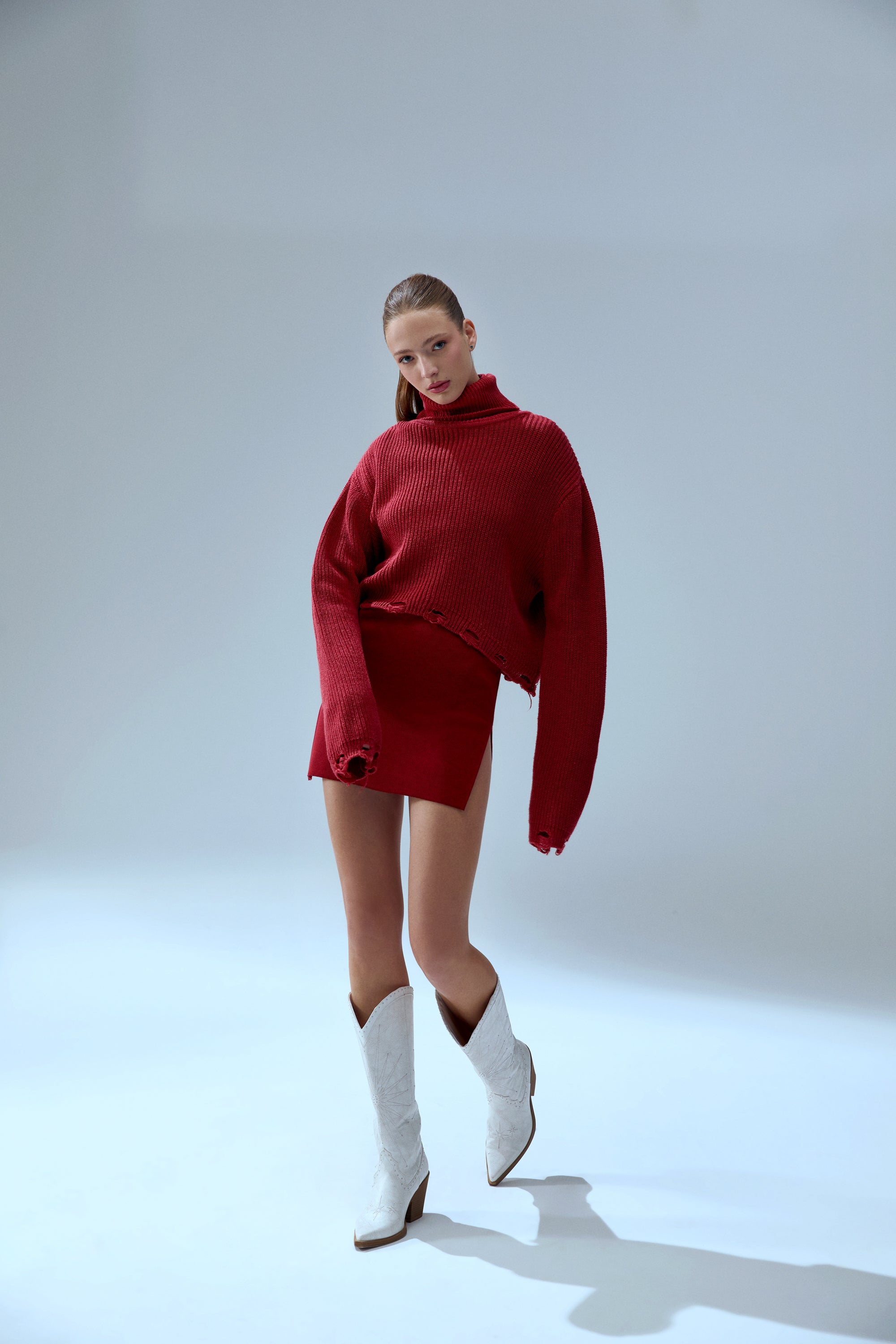 CASHMERE BLEND YOUR *ITCH RIPPED HIGH NECK KNIT SWEAT - SAMBA