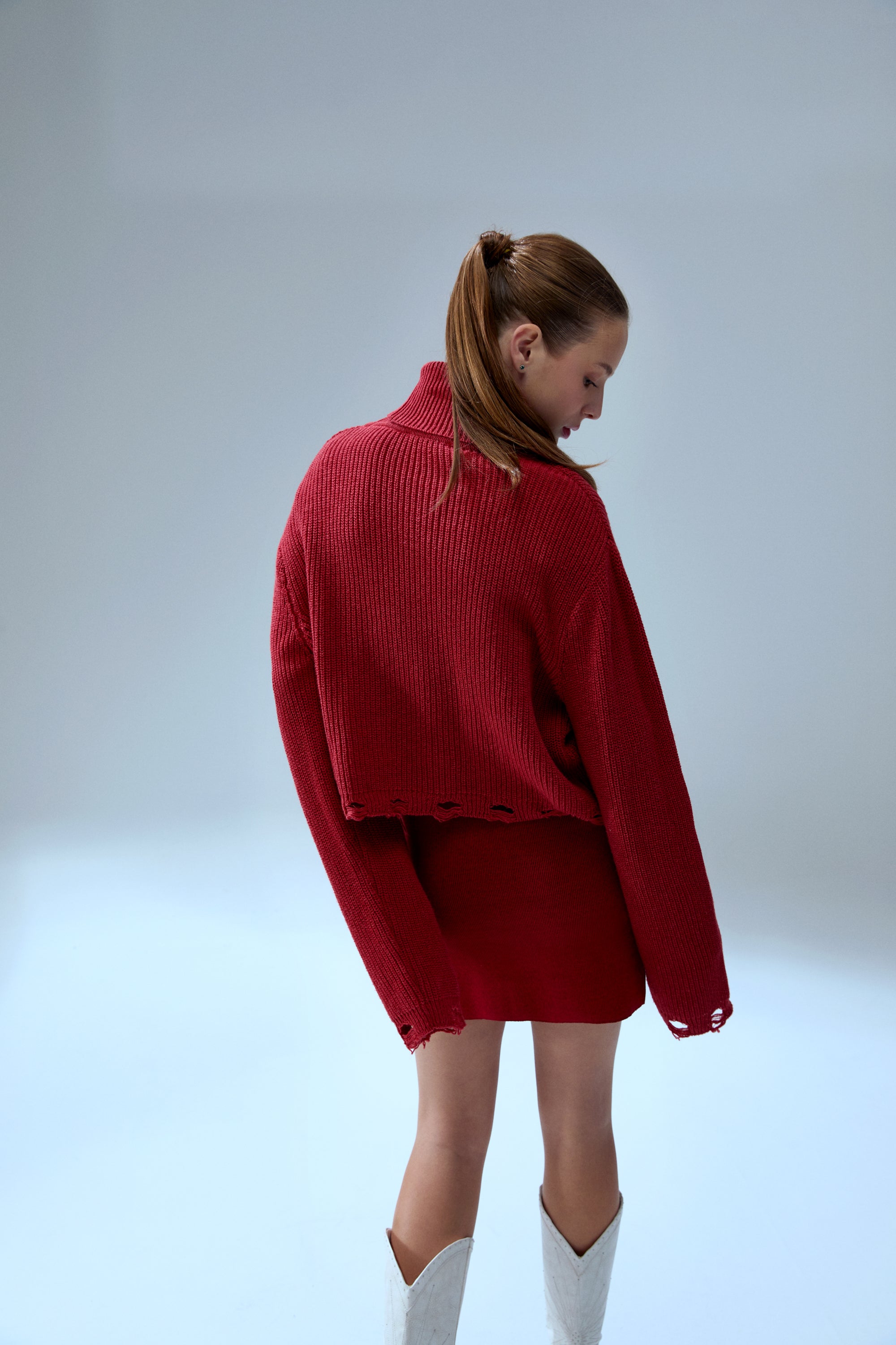 CASHMERE BLEND YOUR *ITCH RIPPED HIGH NECK KNIT SWEAT - SAMBA