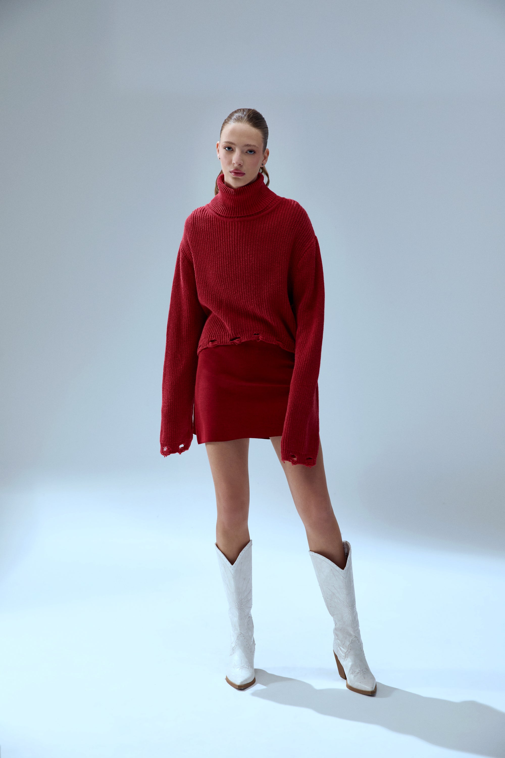 CASHMERE BLEND YOUR *ITCH RIPPED HIGH NECK KNIT SWEAT - SAMBA