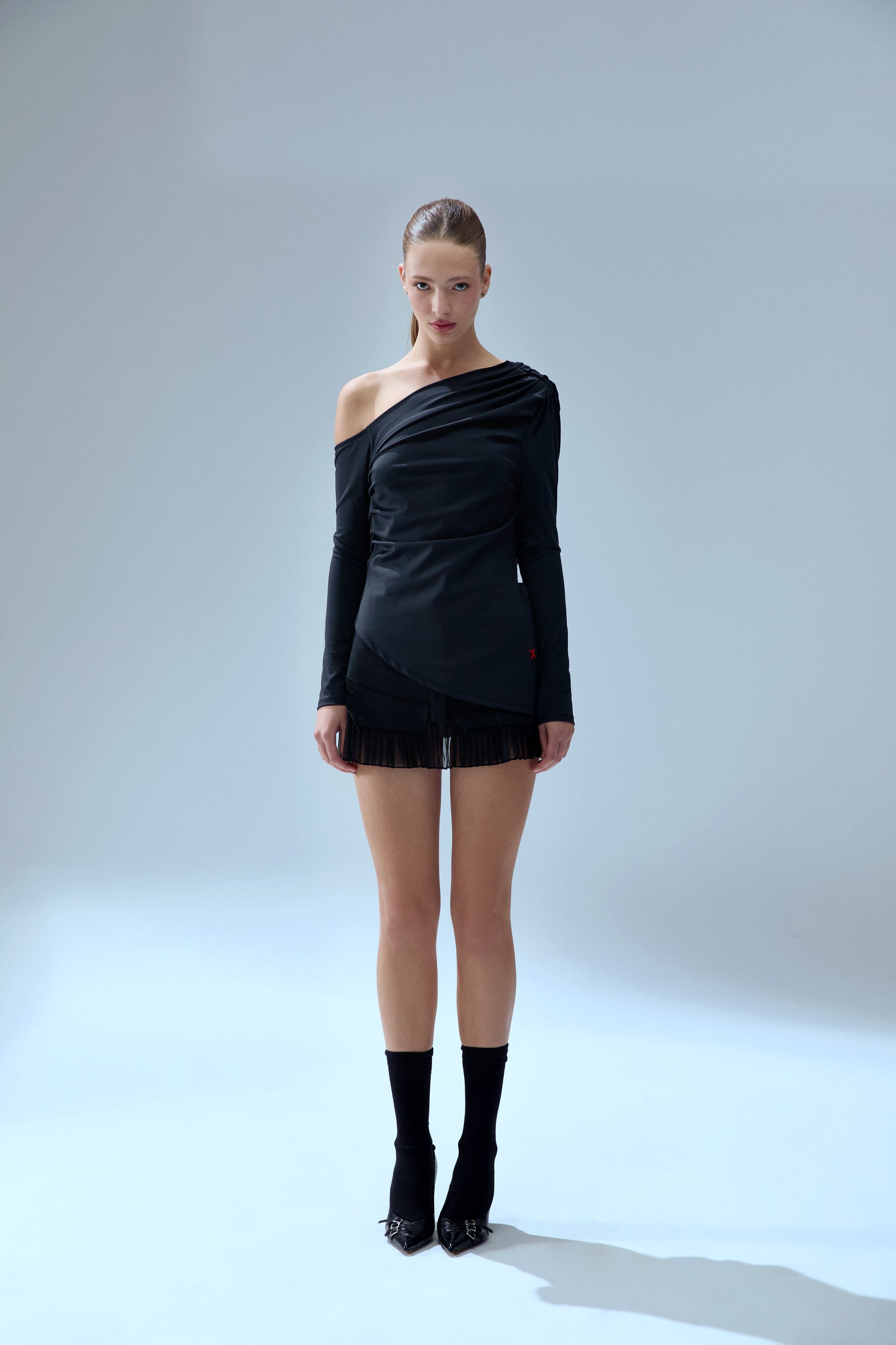 YOUR *ITCH DRAPED LONG SLEEVE TOP - JET BLACK