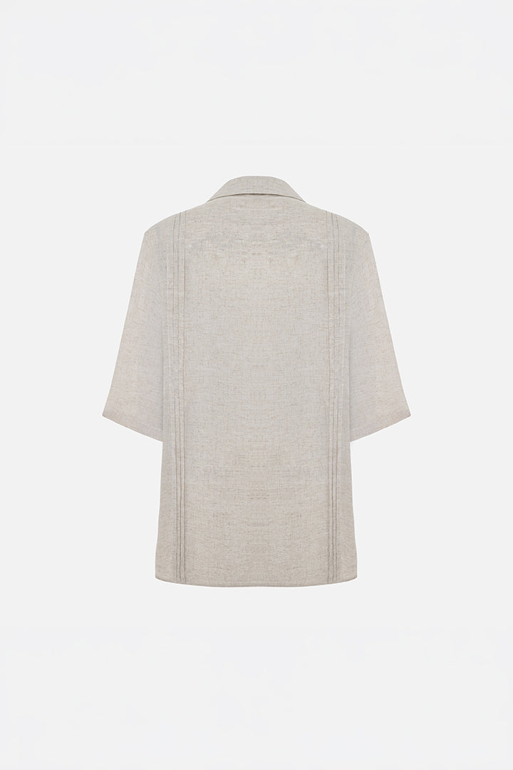 Daydreamers Short Sleeve Linen Shirt With Stitch Detail