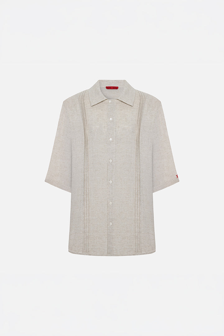 Daydreamers Short Sleeve Linen Shirt With Stitch Detail