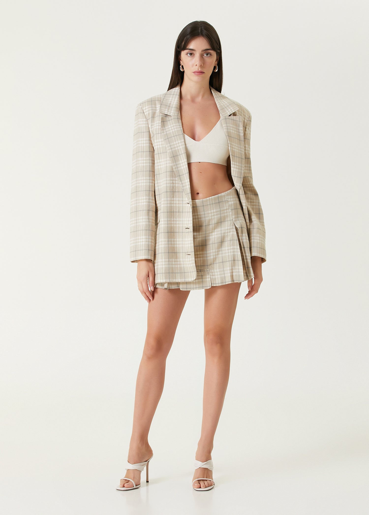 Linen Blend Free Heaven Pleated Mini Skirt - Fog