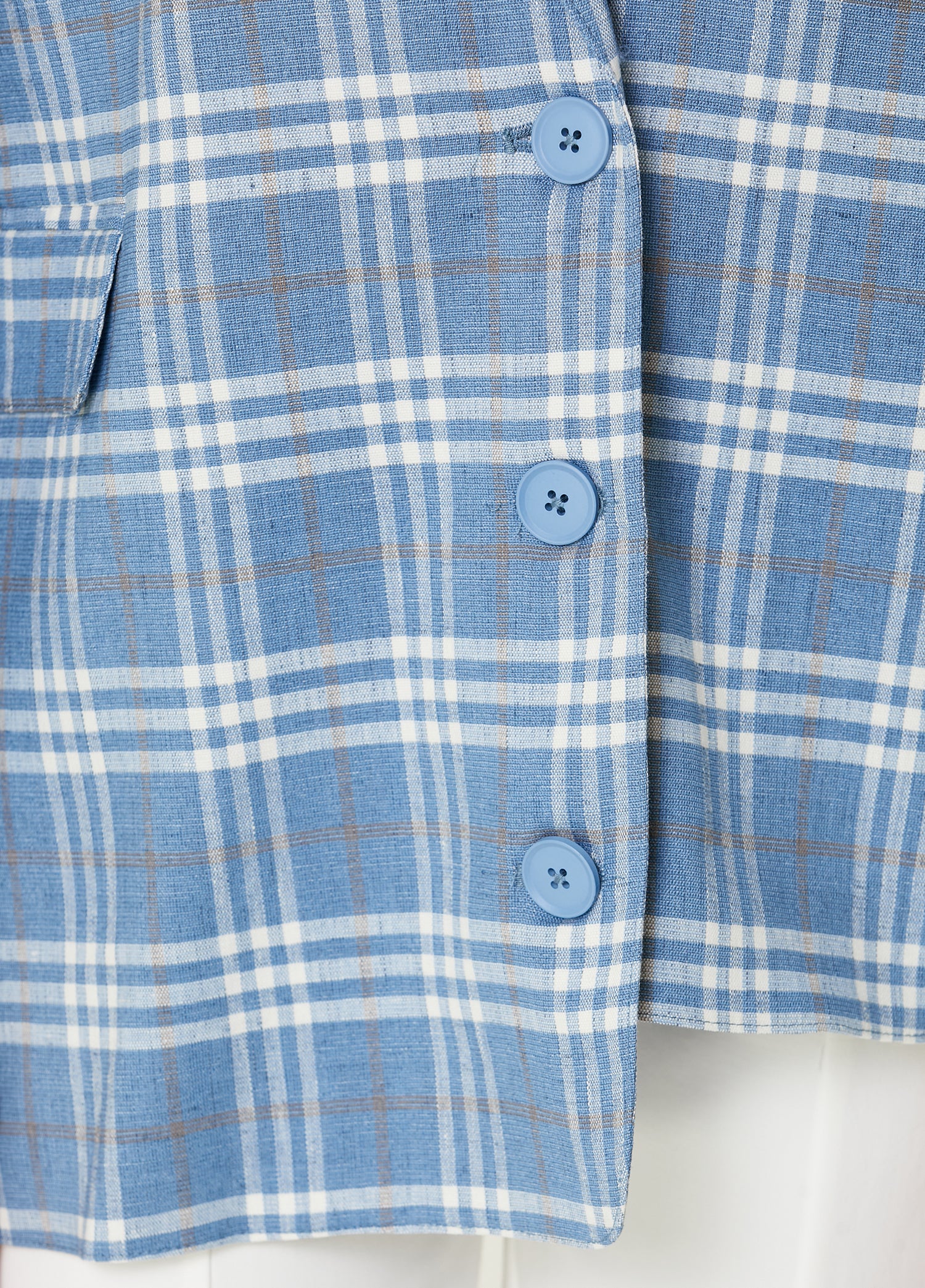 Linen Blend Free Heaven Multicolor Checked Blazer - Coronet Blue