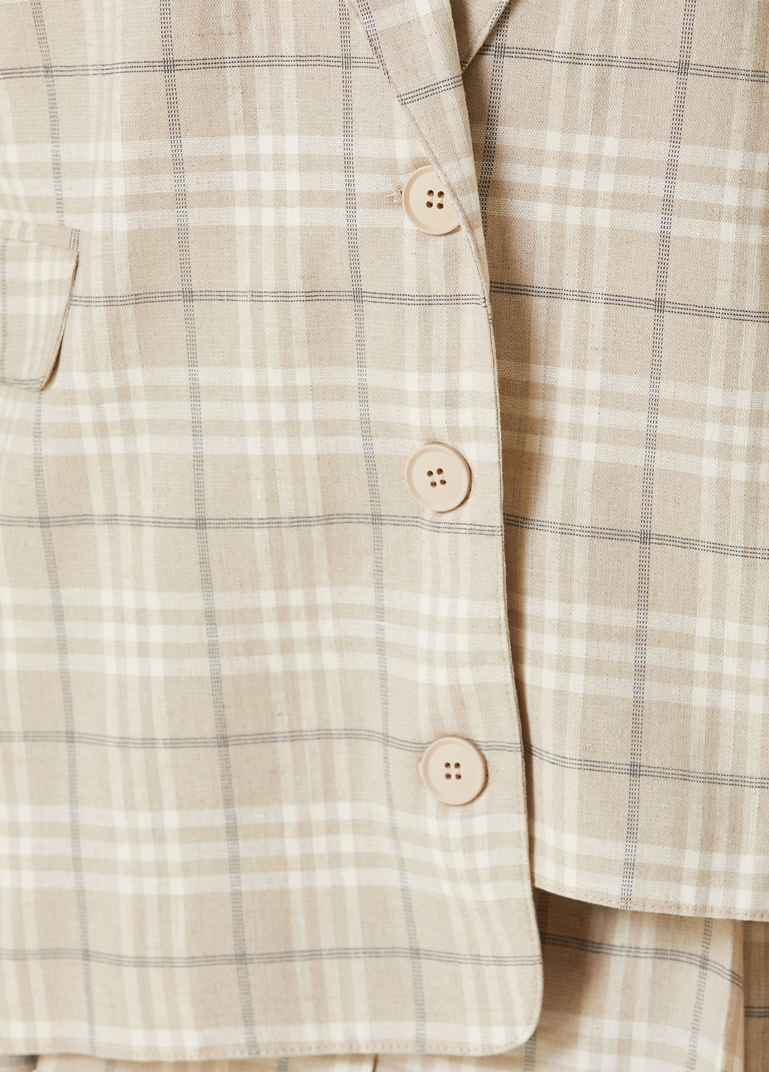 Linen Blend Free Heaven Multicolor Checked Blazer - Fog