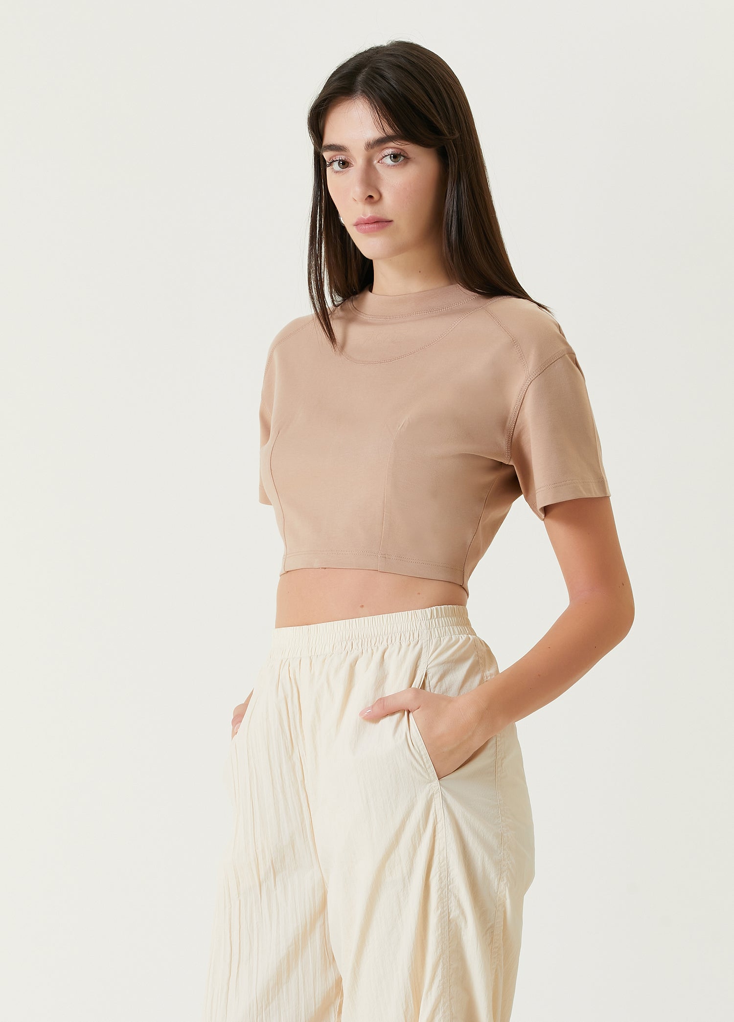 Pure Cotton Free Heaven Crop Tshirt - Warm Taupe