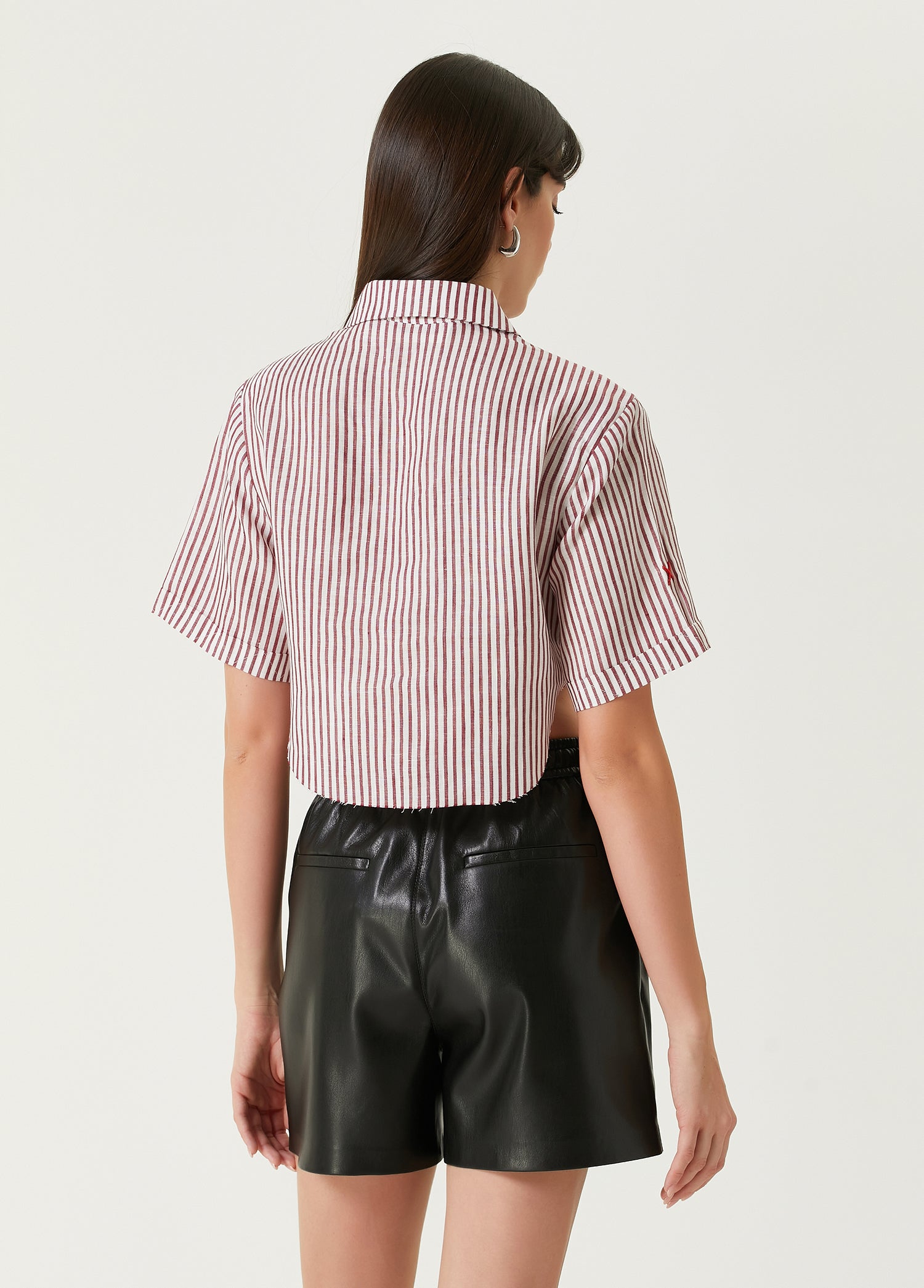 Pure Linen Free Heaven Red Striped Crop Shirt