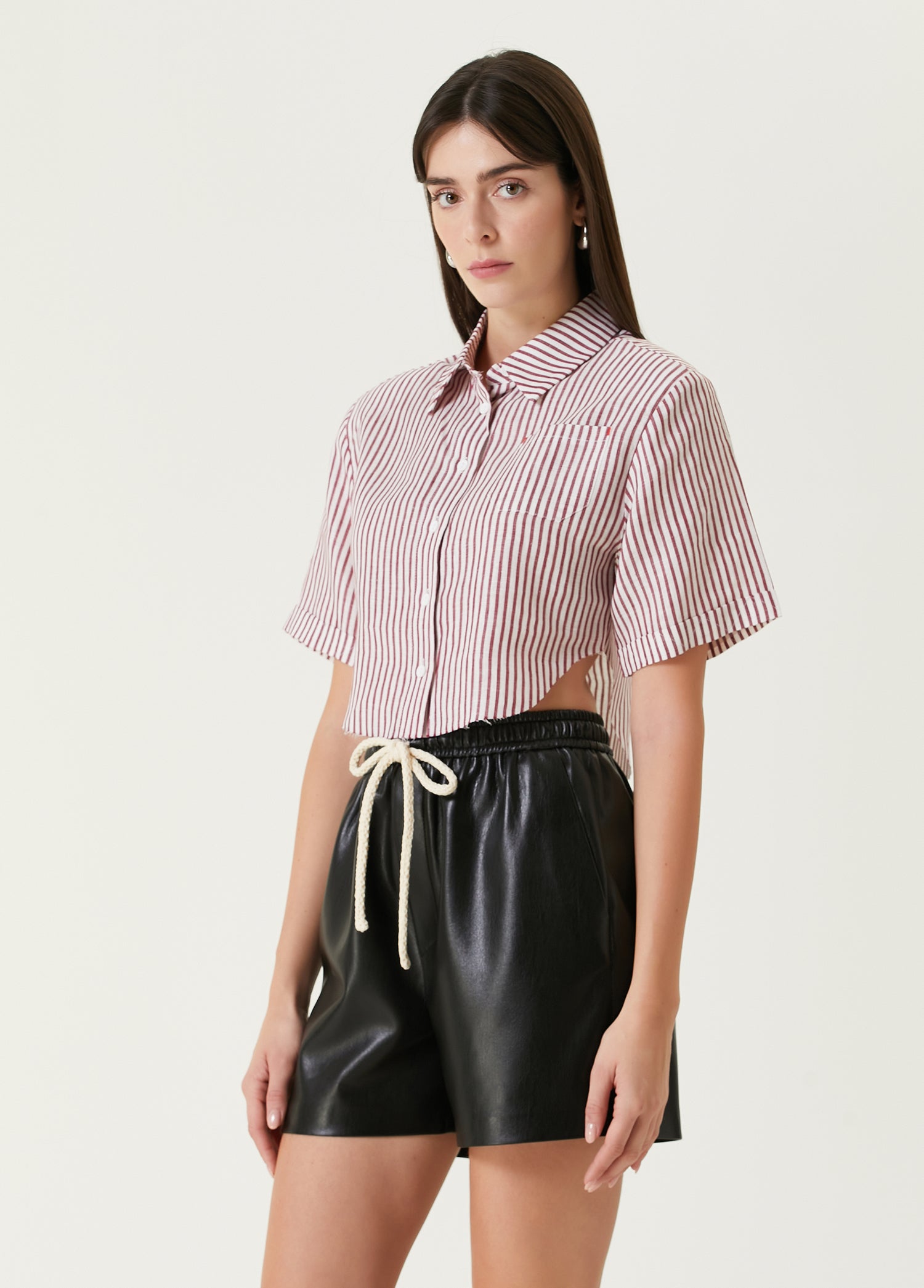 Pure Linen Free Heaven Red Striped Crop Shirt