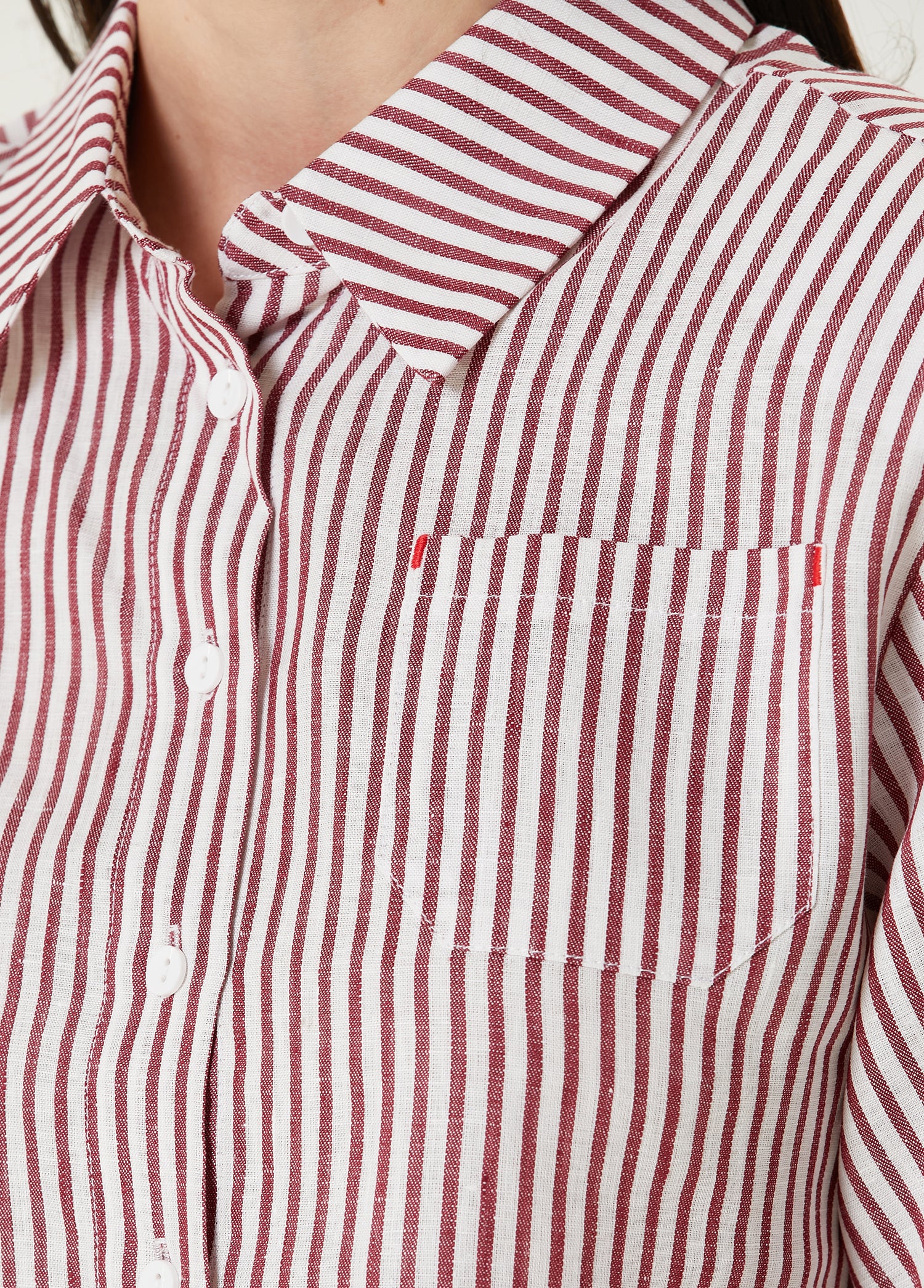 Pure Linen Free Heaven Red Striped Crop Shirt