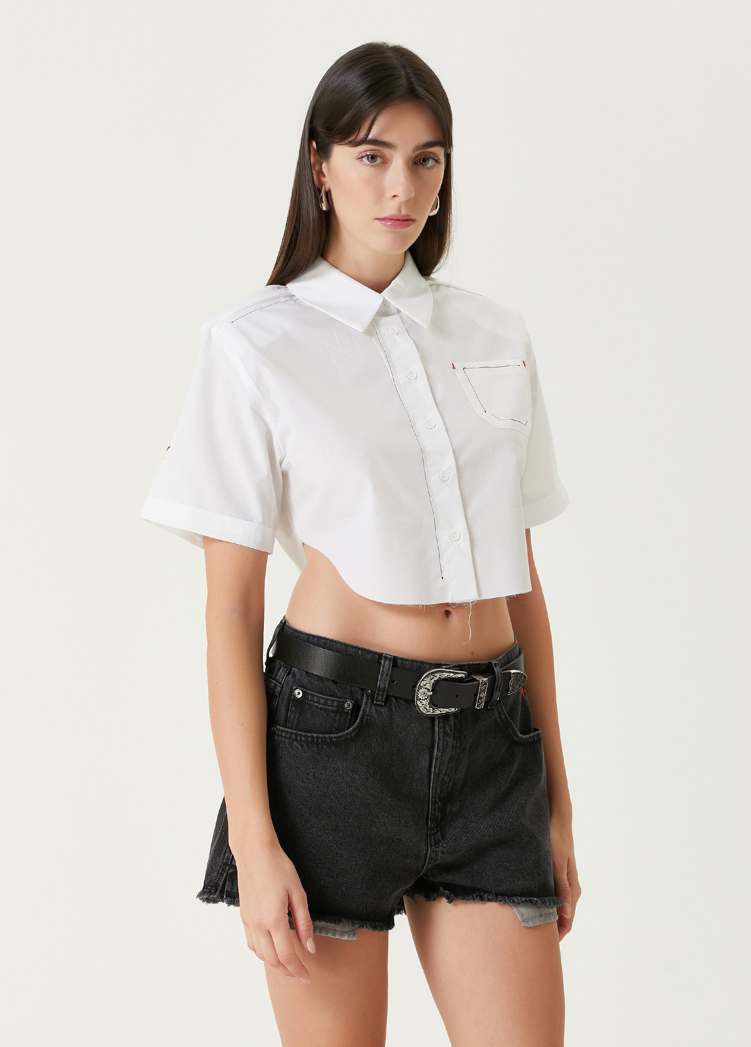 Pure Cotton Free Heaven Striped Crop Shirt - White