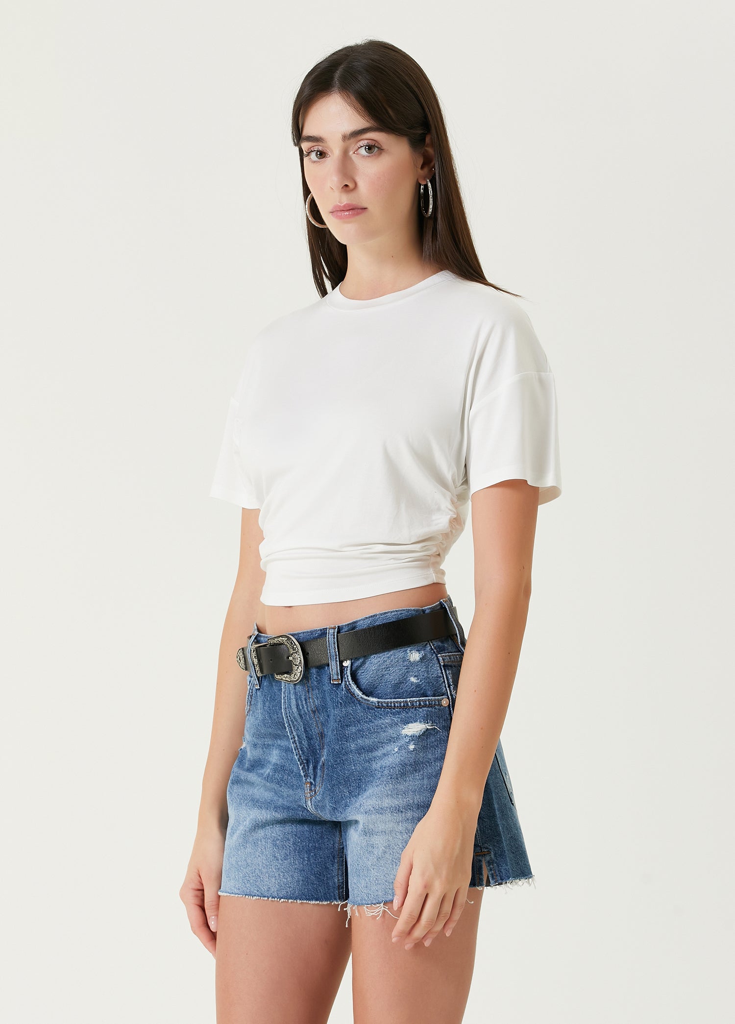 Free Heaven Crop Draped Tshirt - Blanc De Blanc