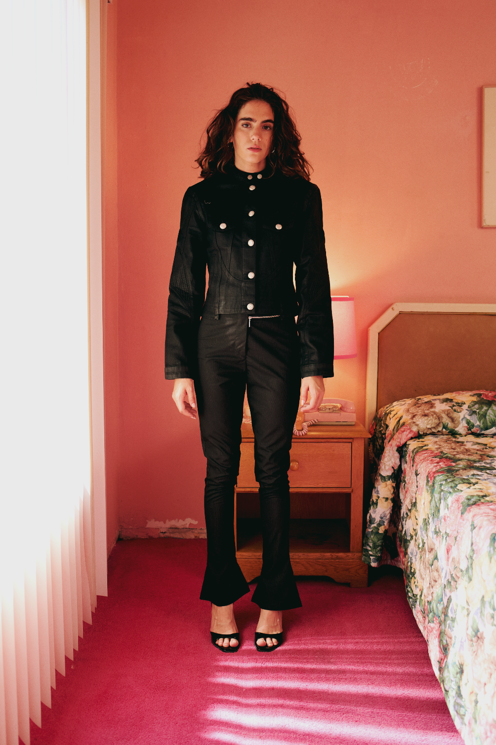 PURE COTTON SHINY COATED WOMEN DENIM JACKET - BLACK