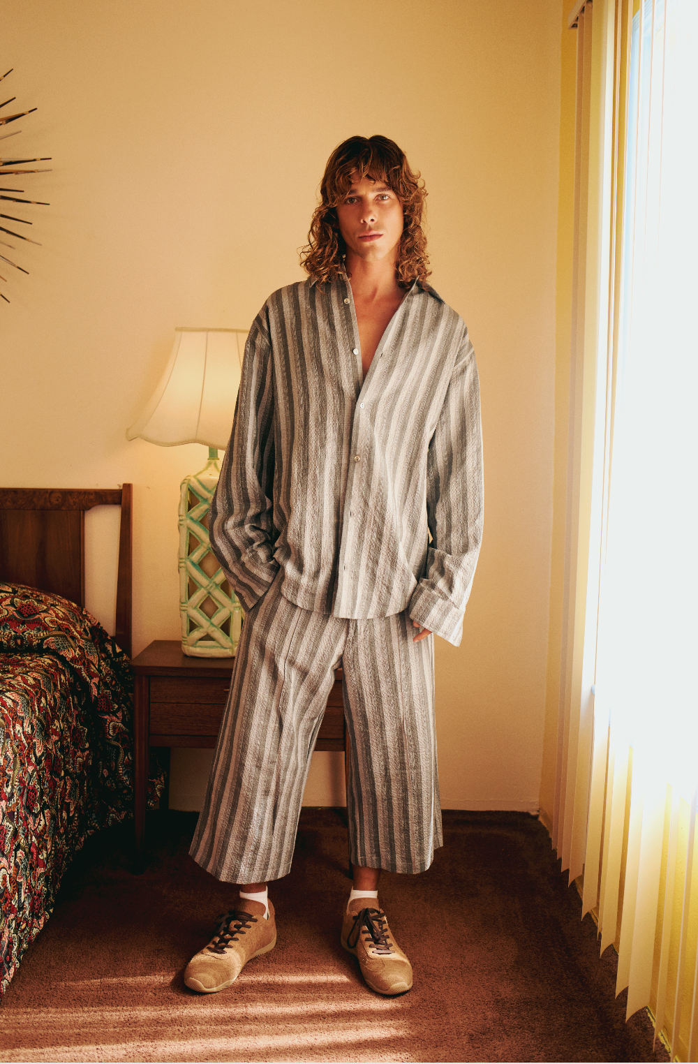 LINEN & COTTON BLEND CHECKED WOVEN SHORT