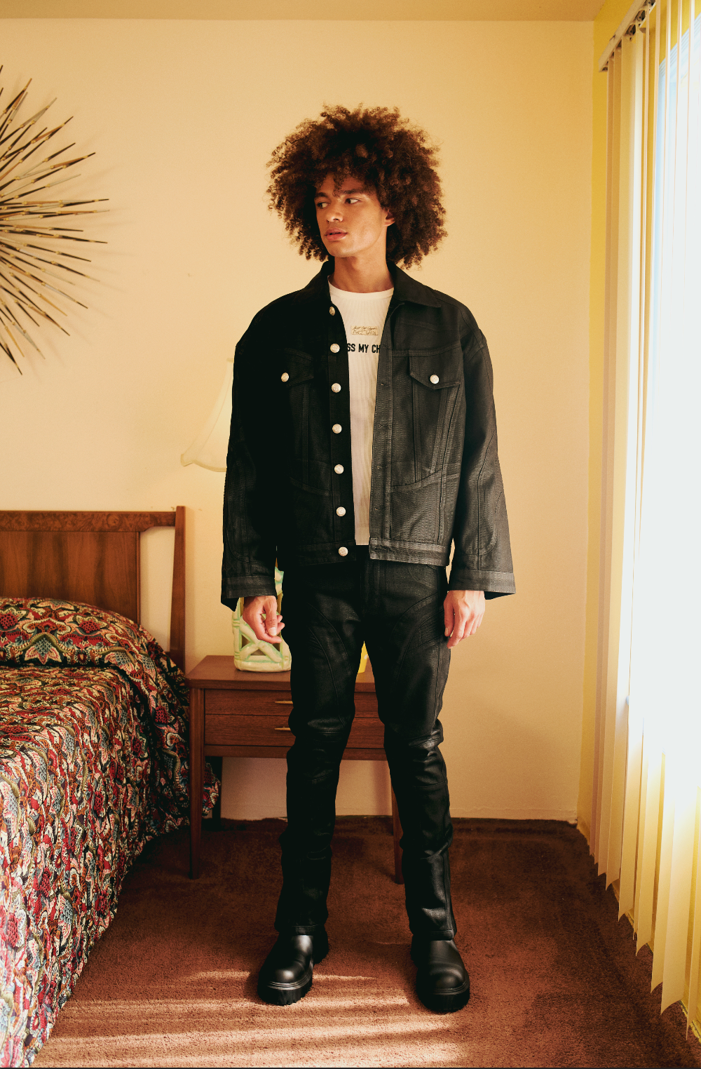 PURE COTTON SHINY COATED DENIM PANT - BLACK