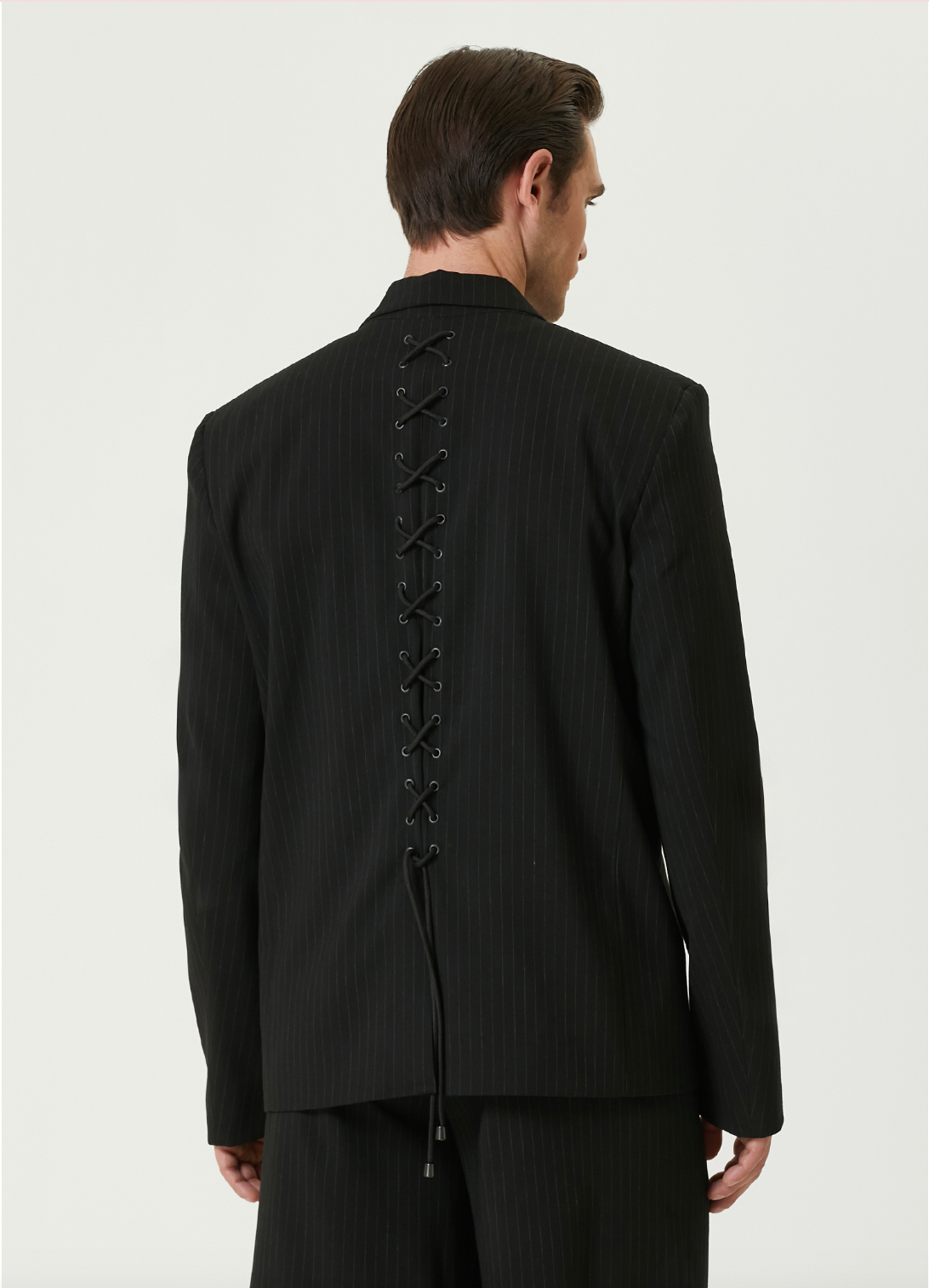 Free Heaven Eyelet Details Striped Blazer - Jet Black