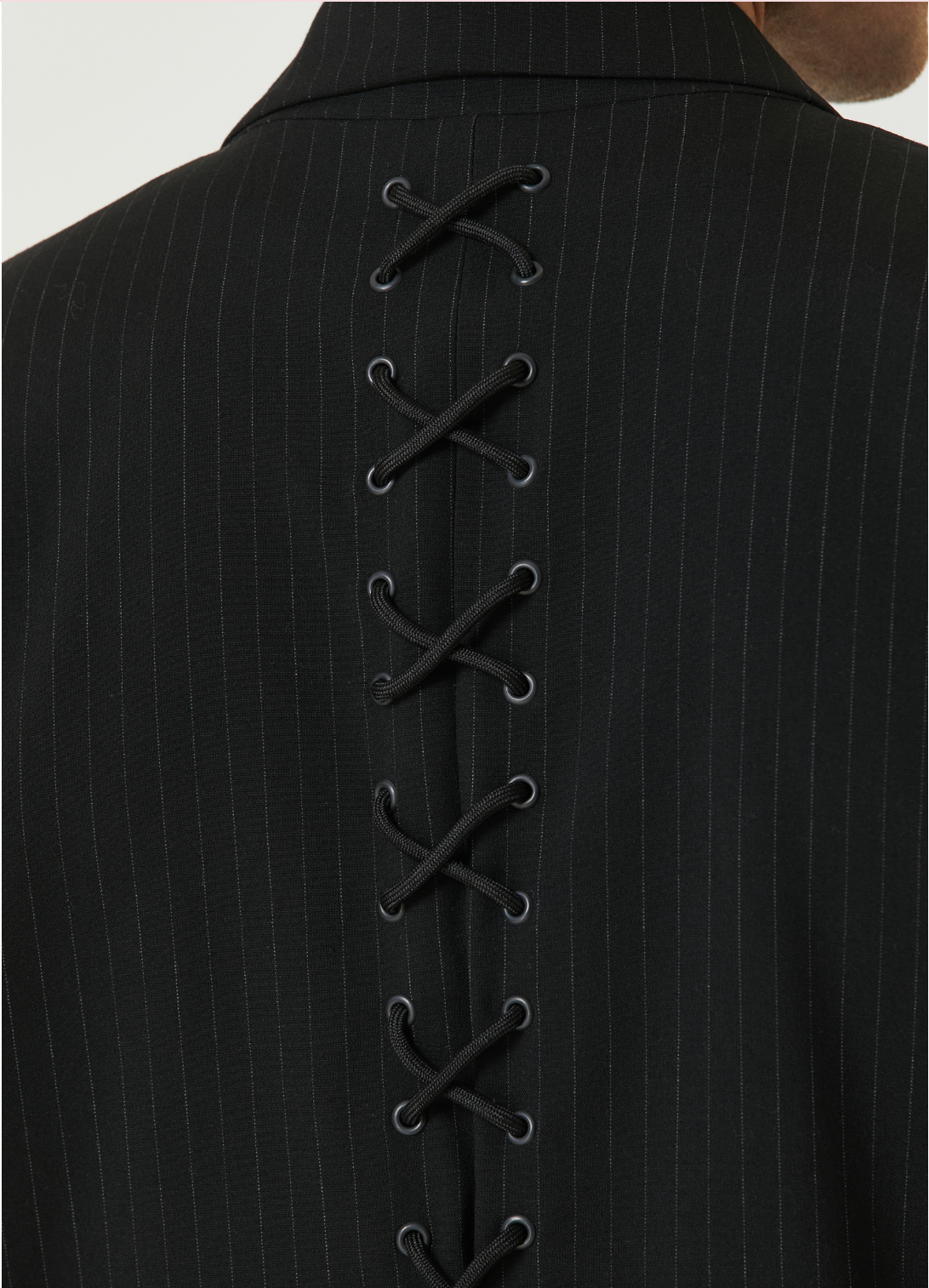 Free Heaven Eyelet Details Striped Blazer - Jet Black