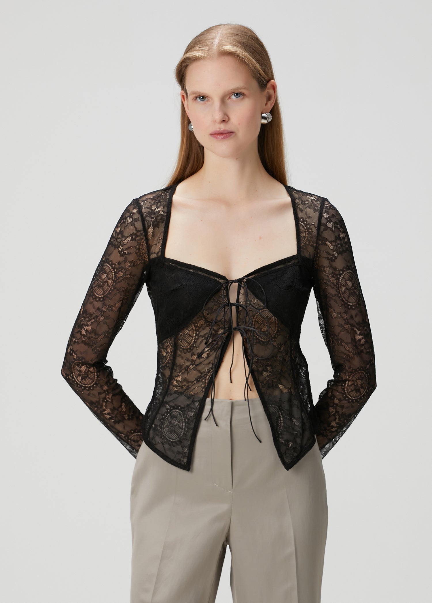 Long Sleeve Black Lace Top