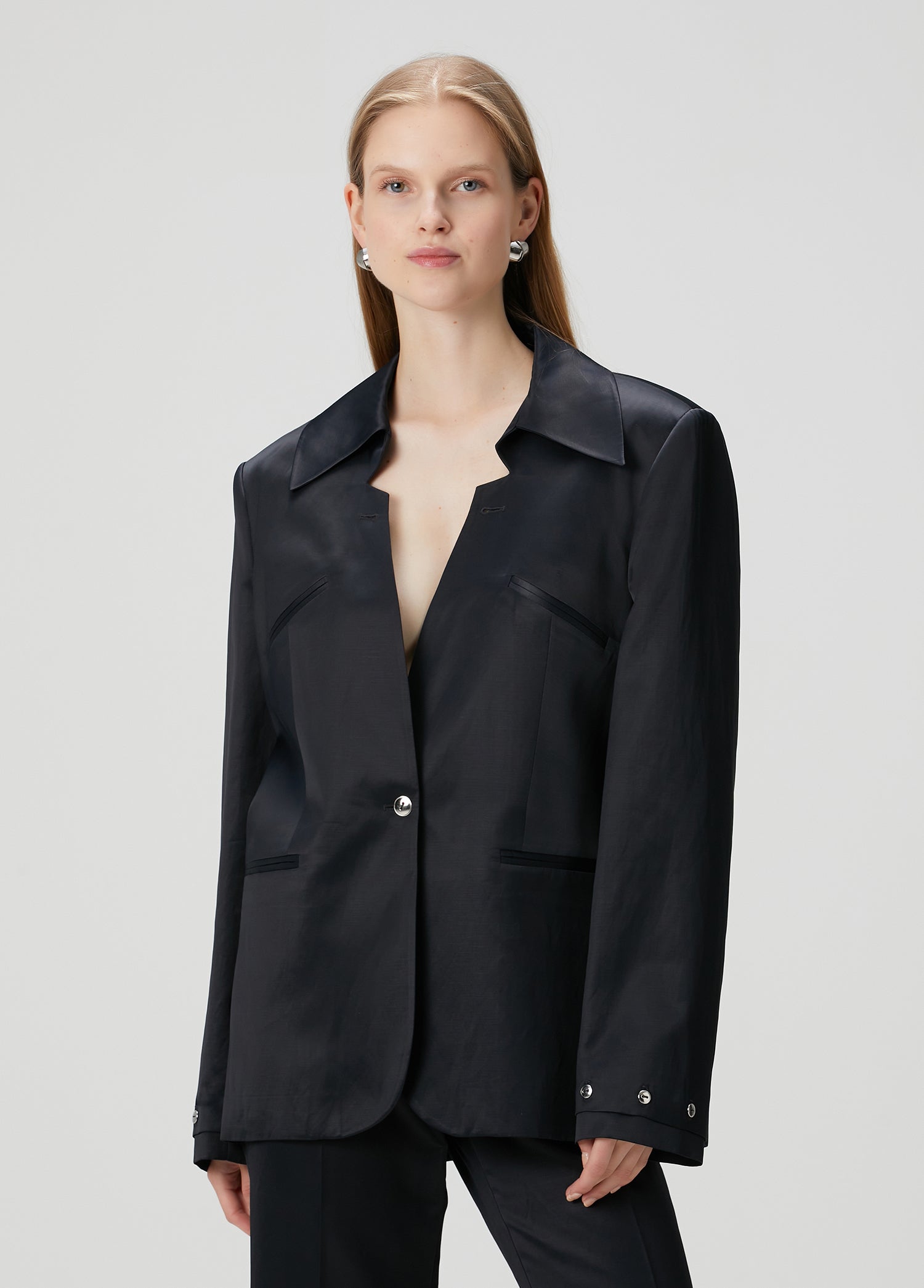 LINEN BLEND WOVEN JACKET - JET BLACK