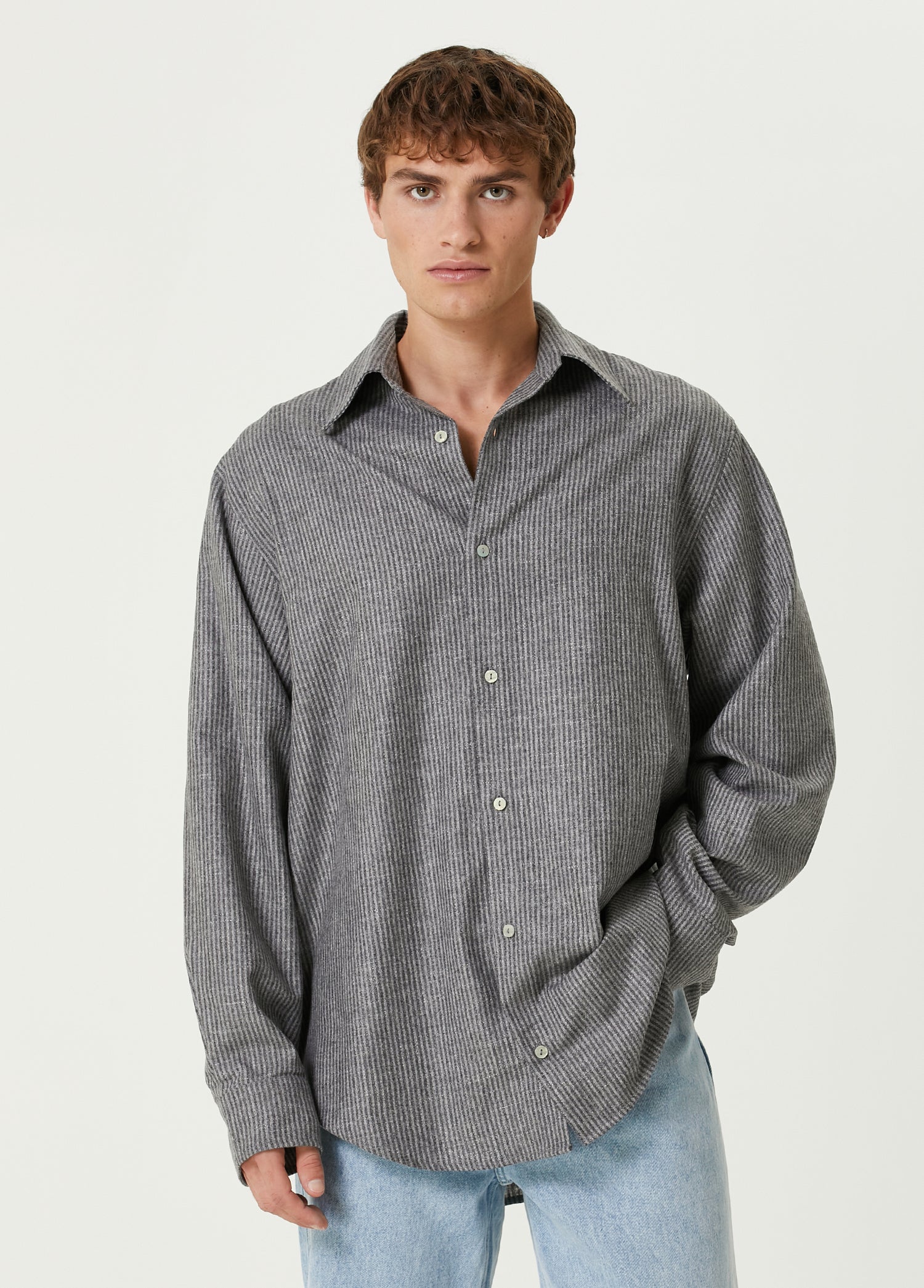 WOOL & CASHMERE BLEND YOUR *ITCH SRTIPED LONG SLEEVE SHIRT - GREY STRIPED