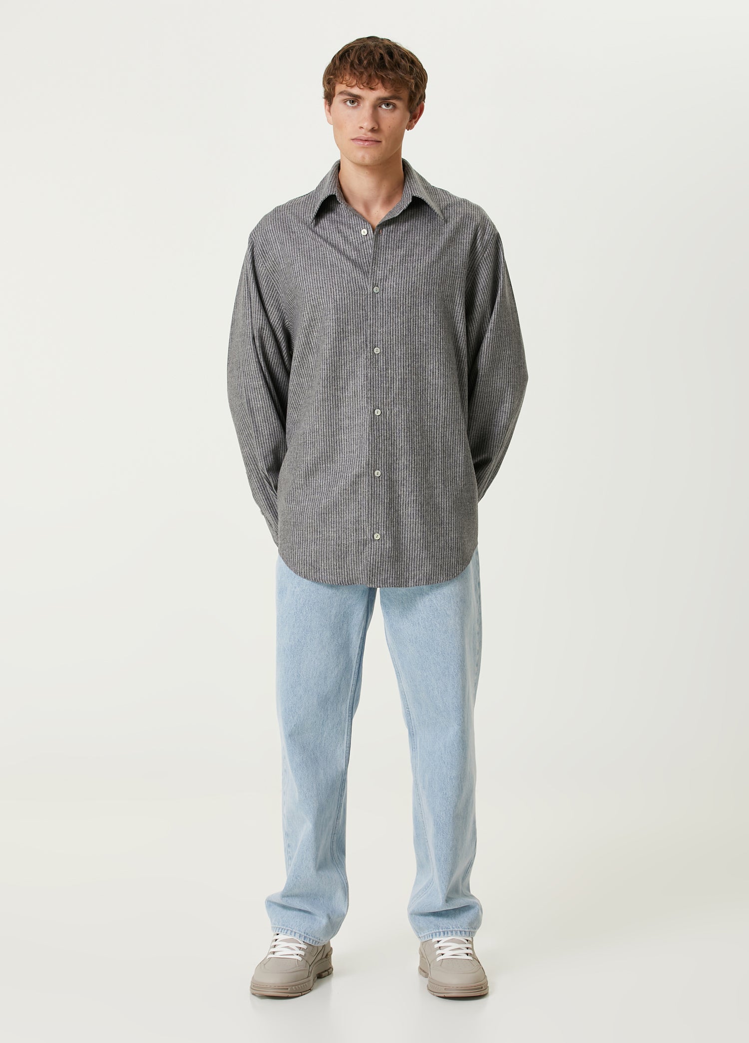 WOOL & CASHMERE BLEND YOUR *ITCH SRTIPED LONG SLEEVE SHIRT - GREY STRIPED