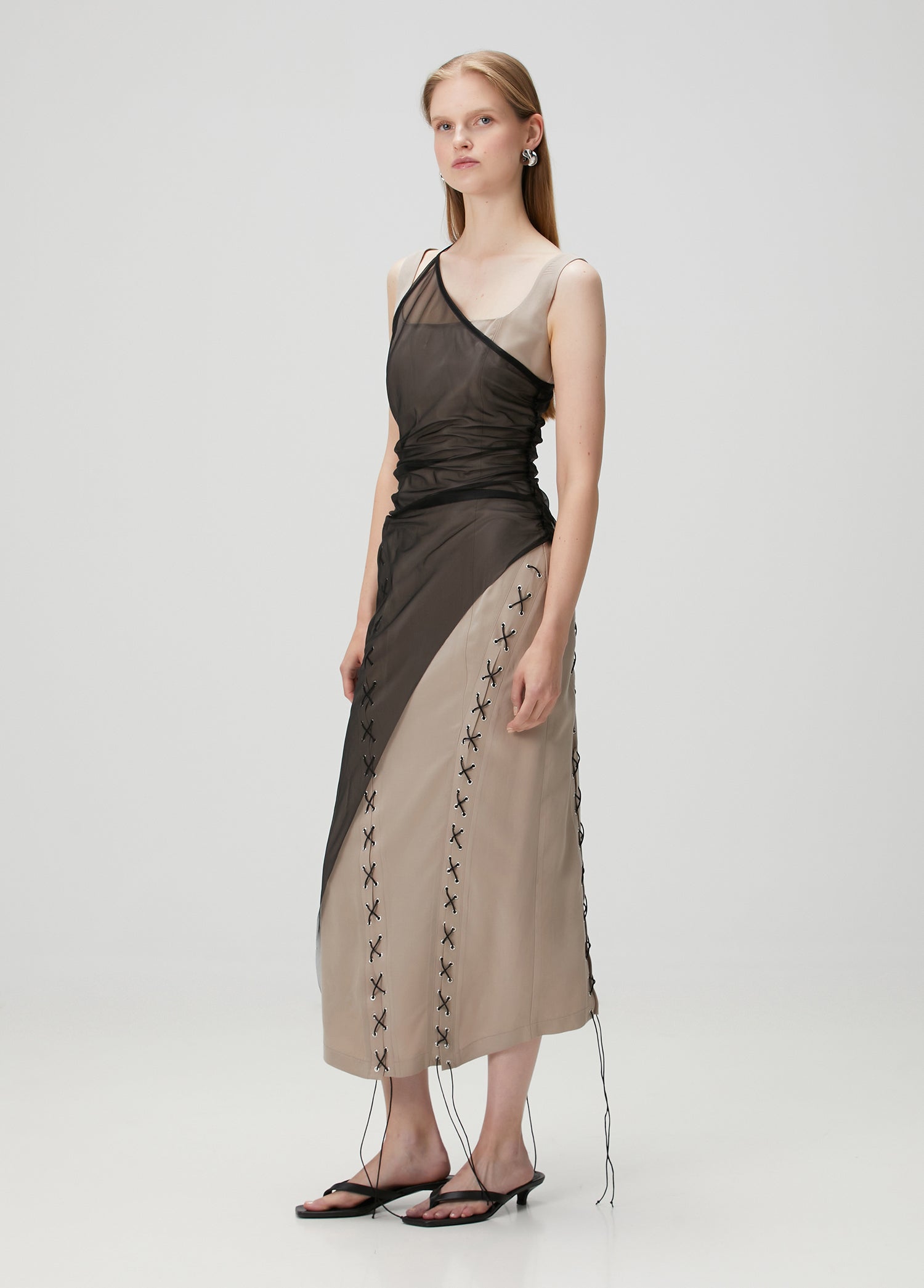 PCFG Women's Bodycon Dress With Tulle - Brown