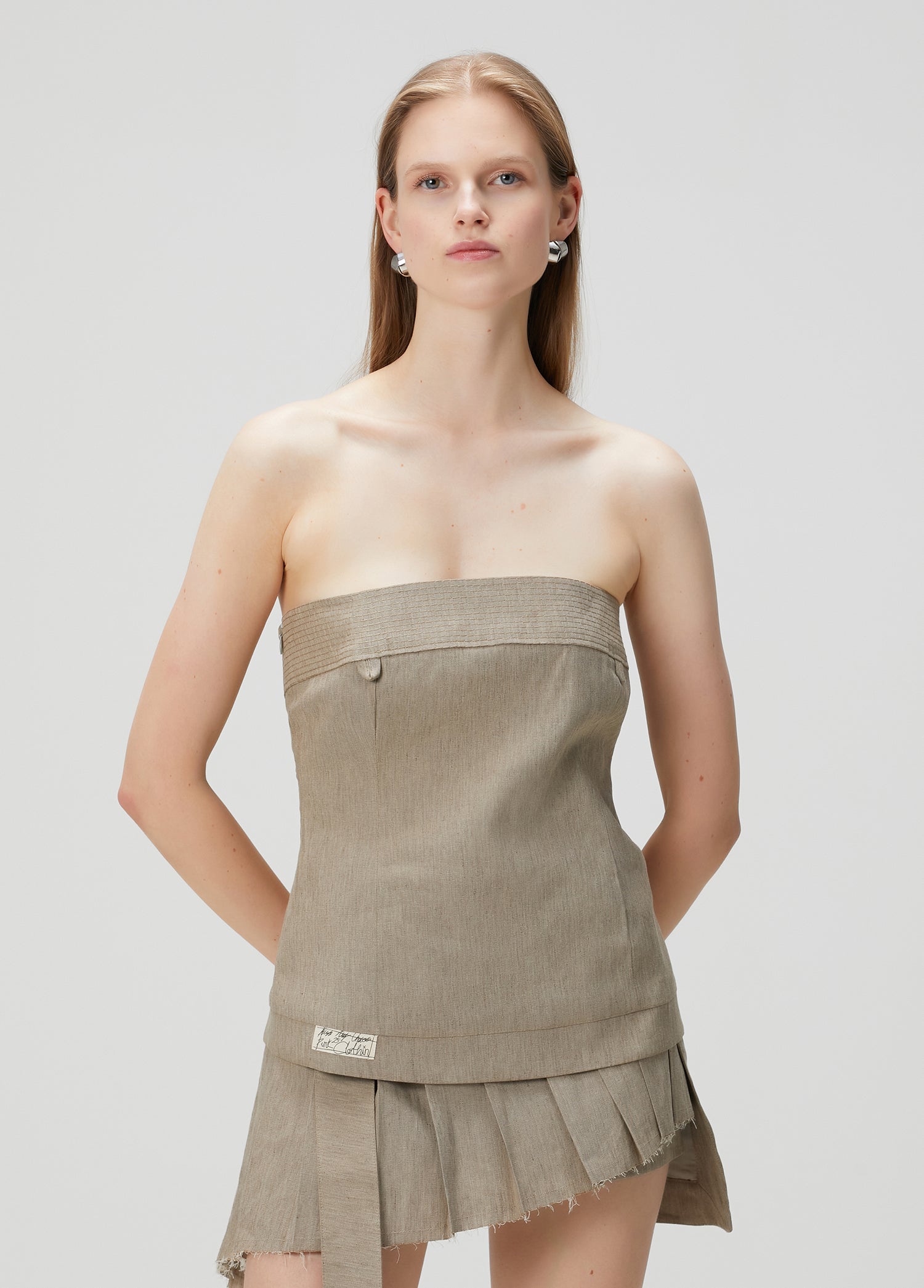 LINEN BLEND STRAP TOP - MOON ROCK