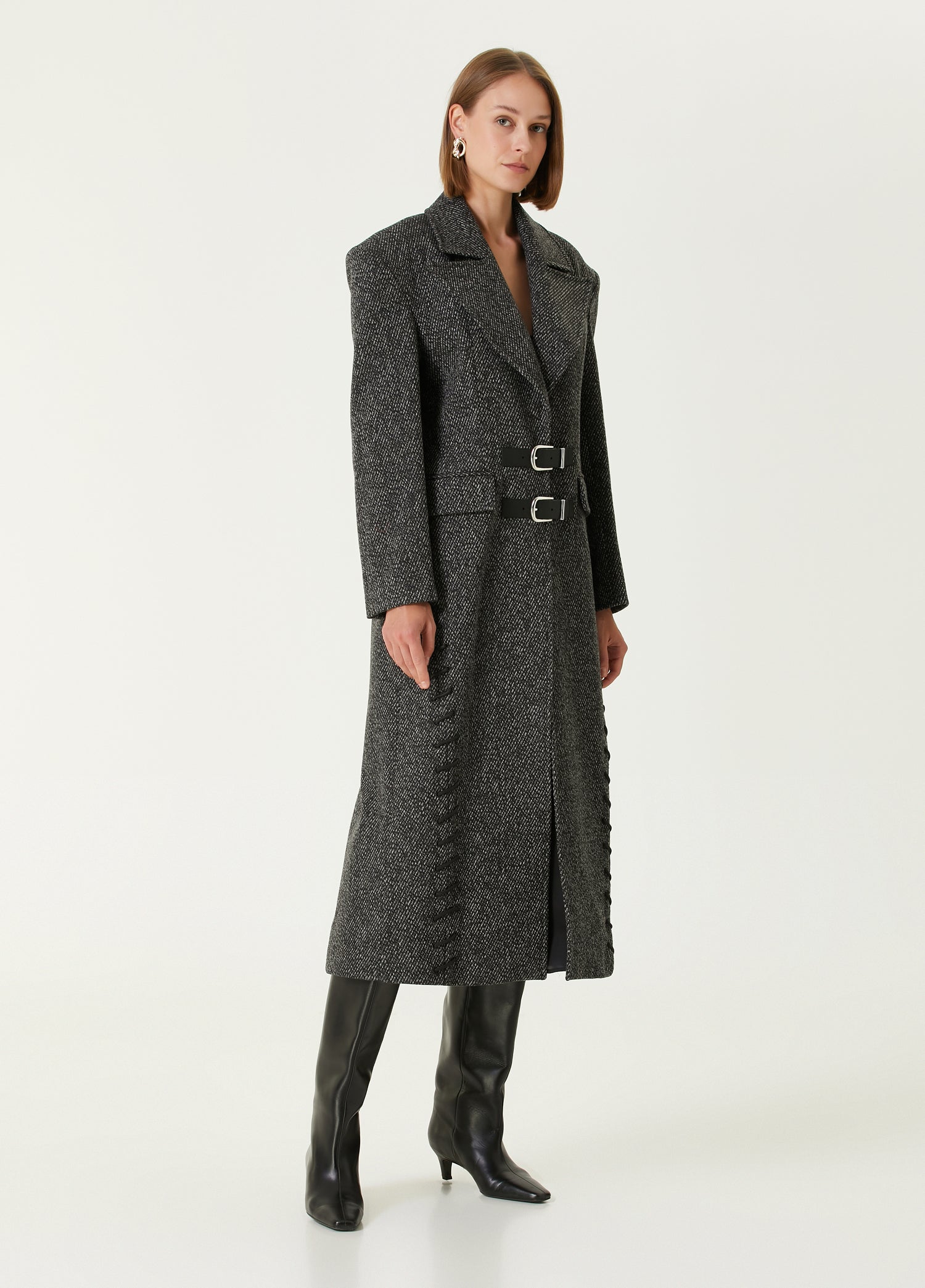 WOOL & CASHMERE BLEND YOUR *ITCH CASHMERE BLEND LONG OVERCOAT - BLACK & WHITE
