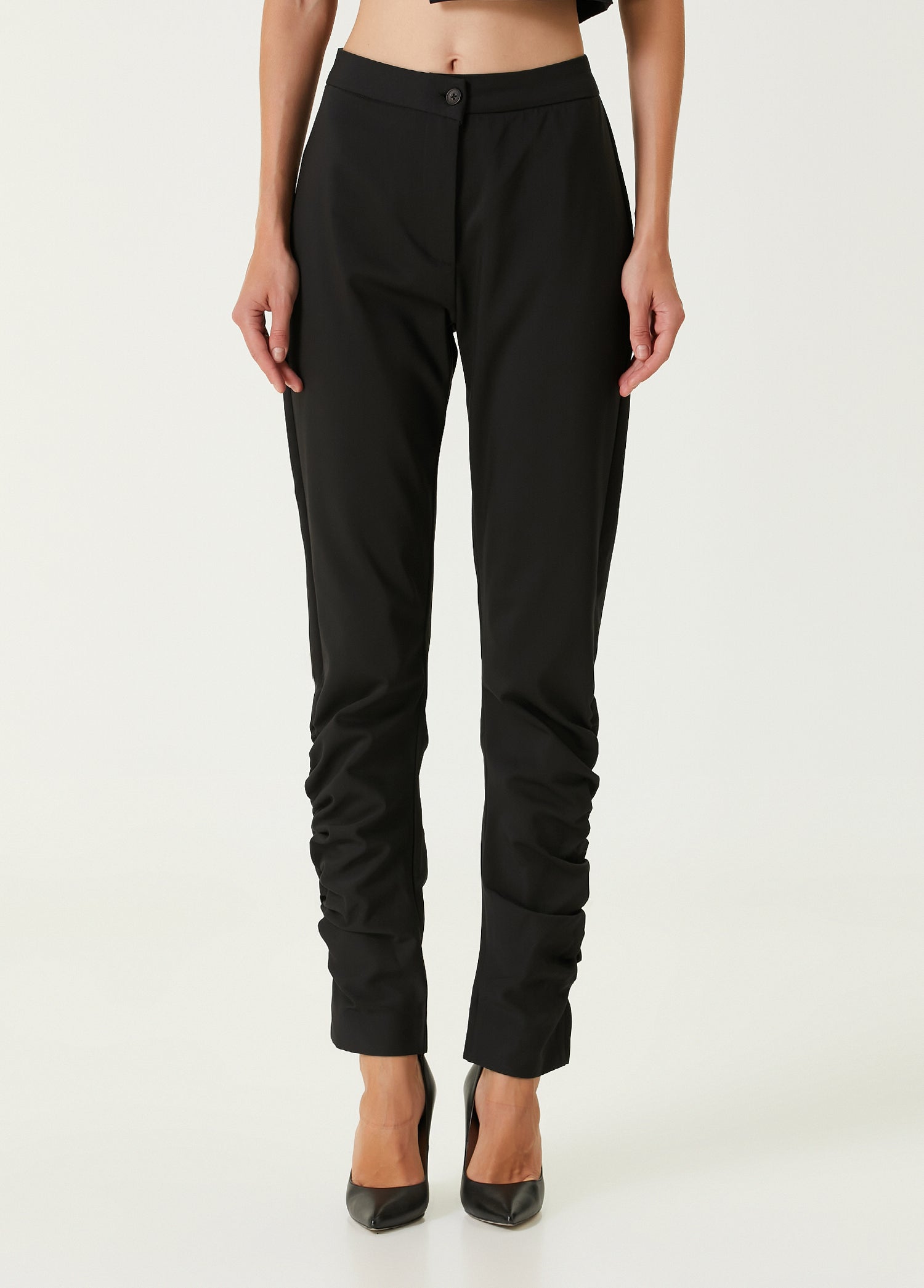 WOOL BLEND YOUR *ITCH DRAPED PANT - JET BLACK