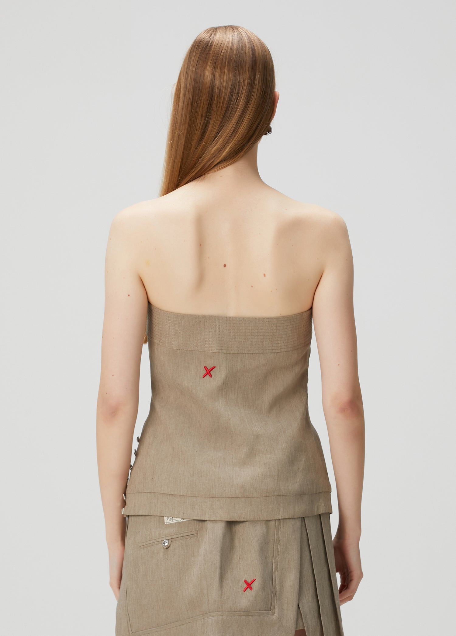 LINEN BLEND STRAP TOP - MOON ROCK