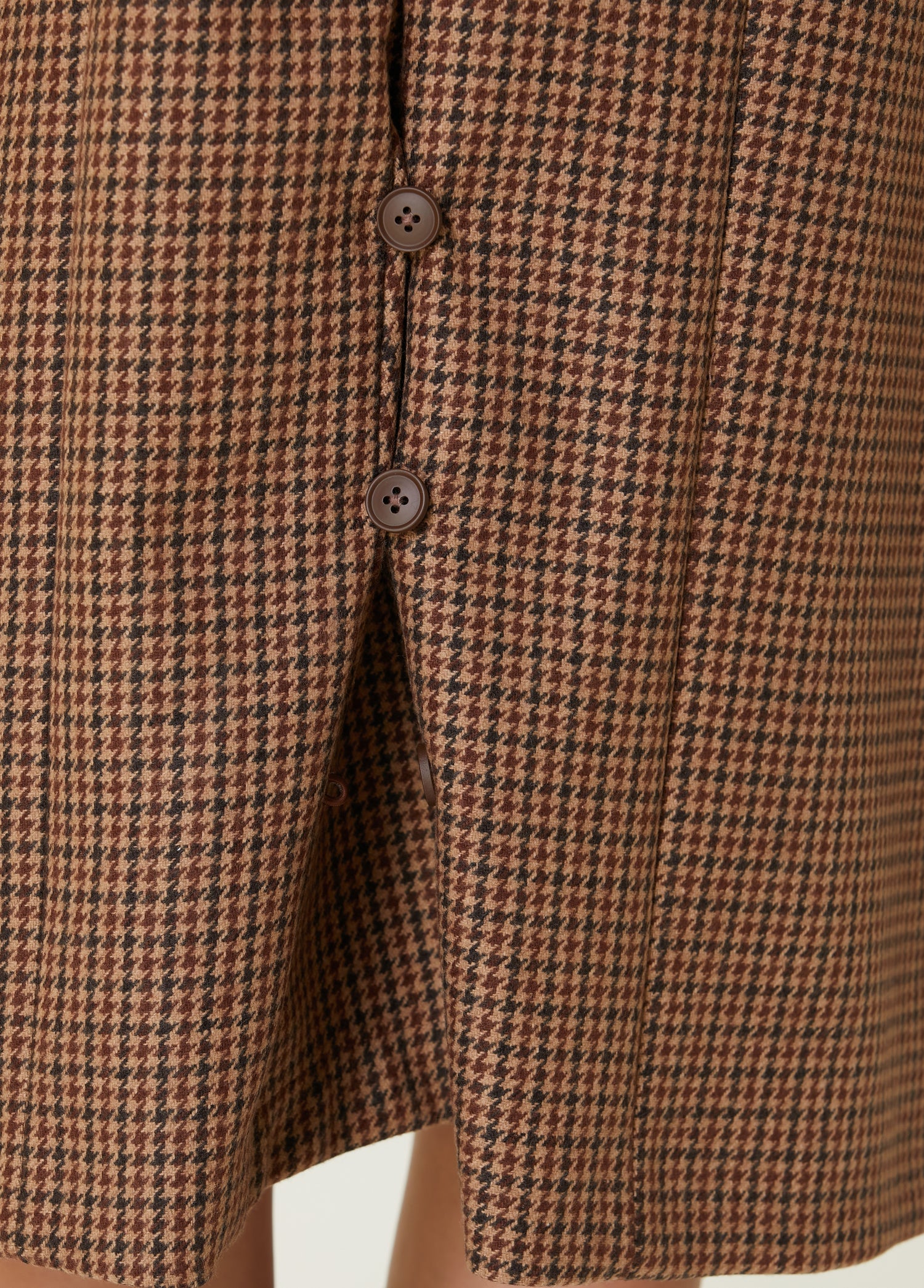 Wool & Cashmere Blend Houndstooth Long Men Coat - Brown