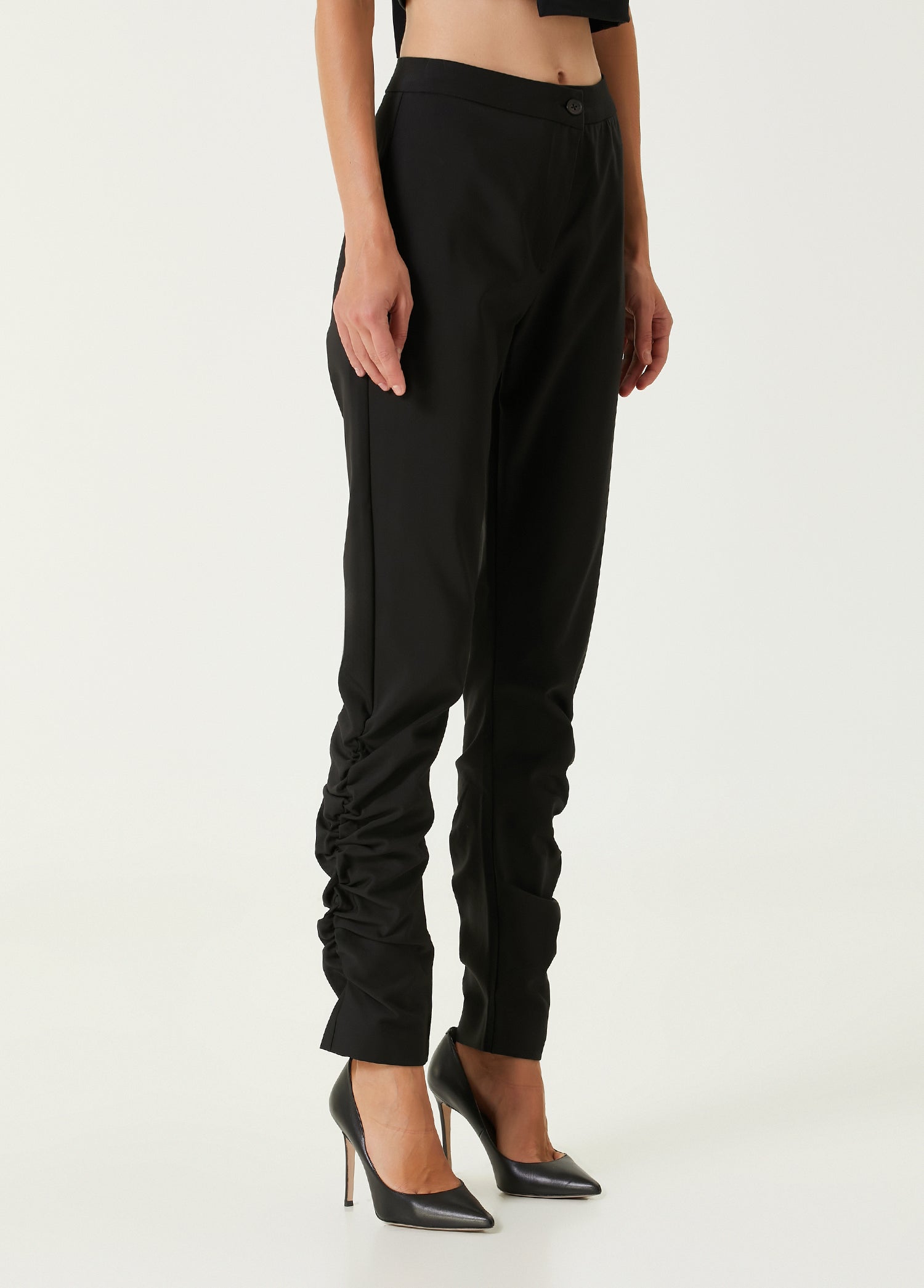 WOOL BLEND YOUR *ITCH DRAPED PANT - JET BLACK